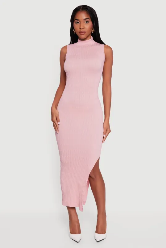 Side Slit Sleeveless Mock Neck Sweater Dress sold by Rainbow