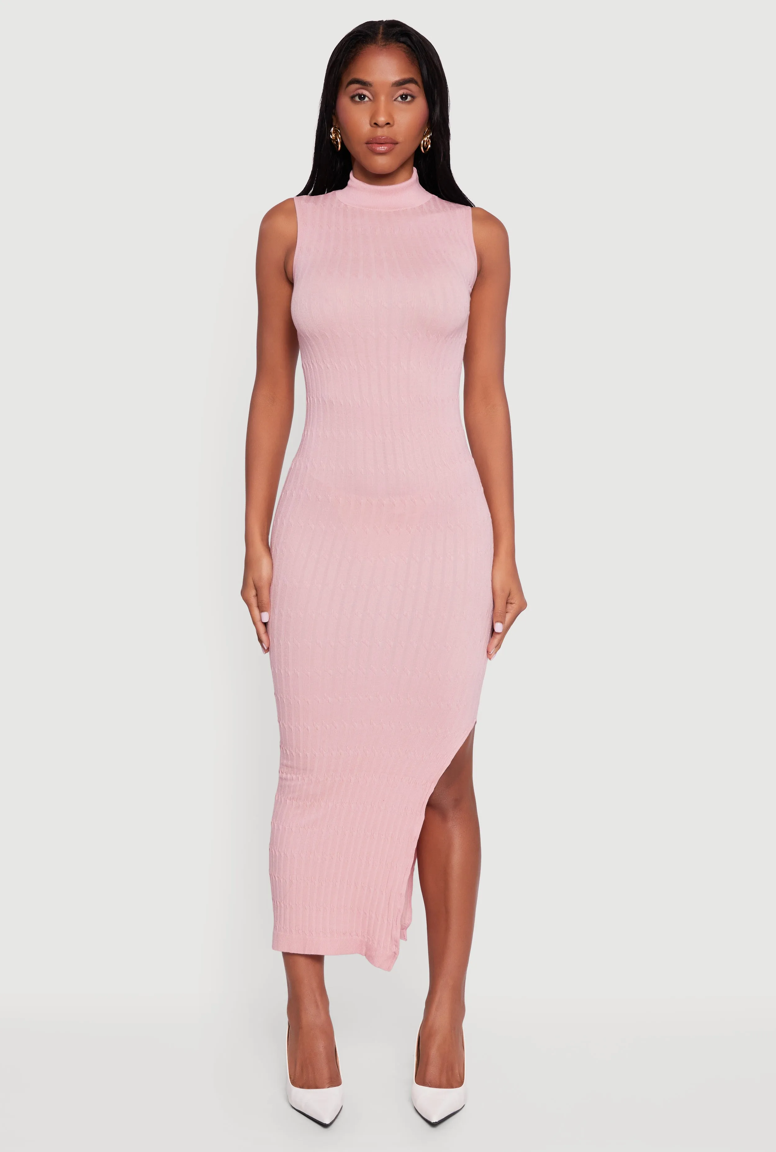 Side Slit Sleeveless Mock Neck Sweater Dress sold by Rainbow product image thumbnail 2