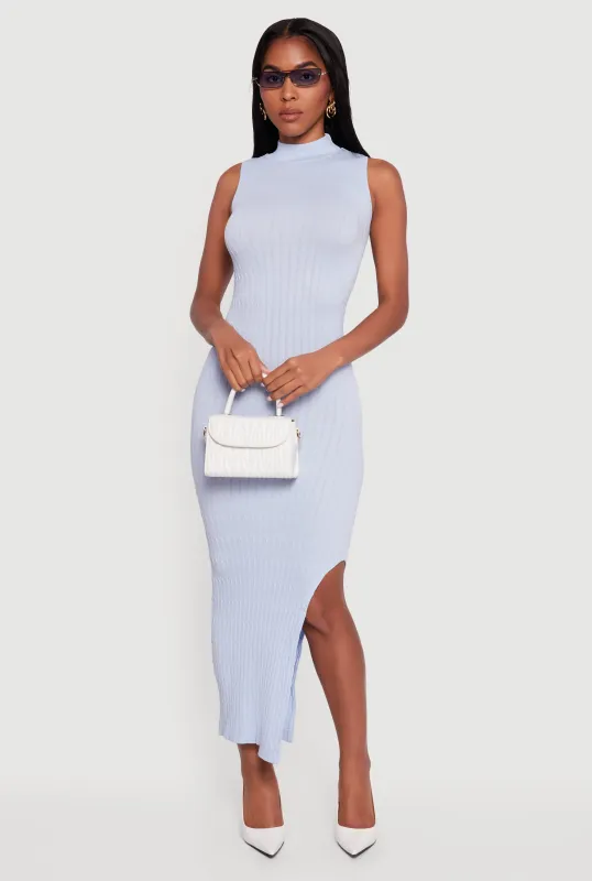 Side Slit Sleeveless Mock Neck Sweater Dress sold by Rainbow