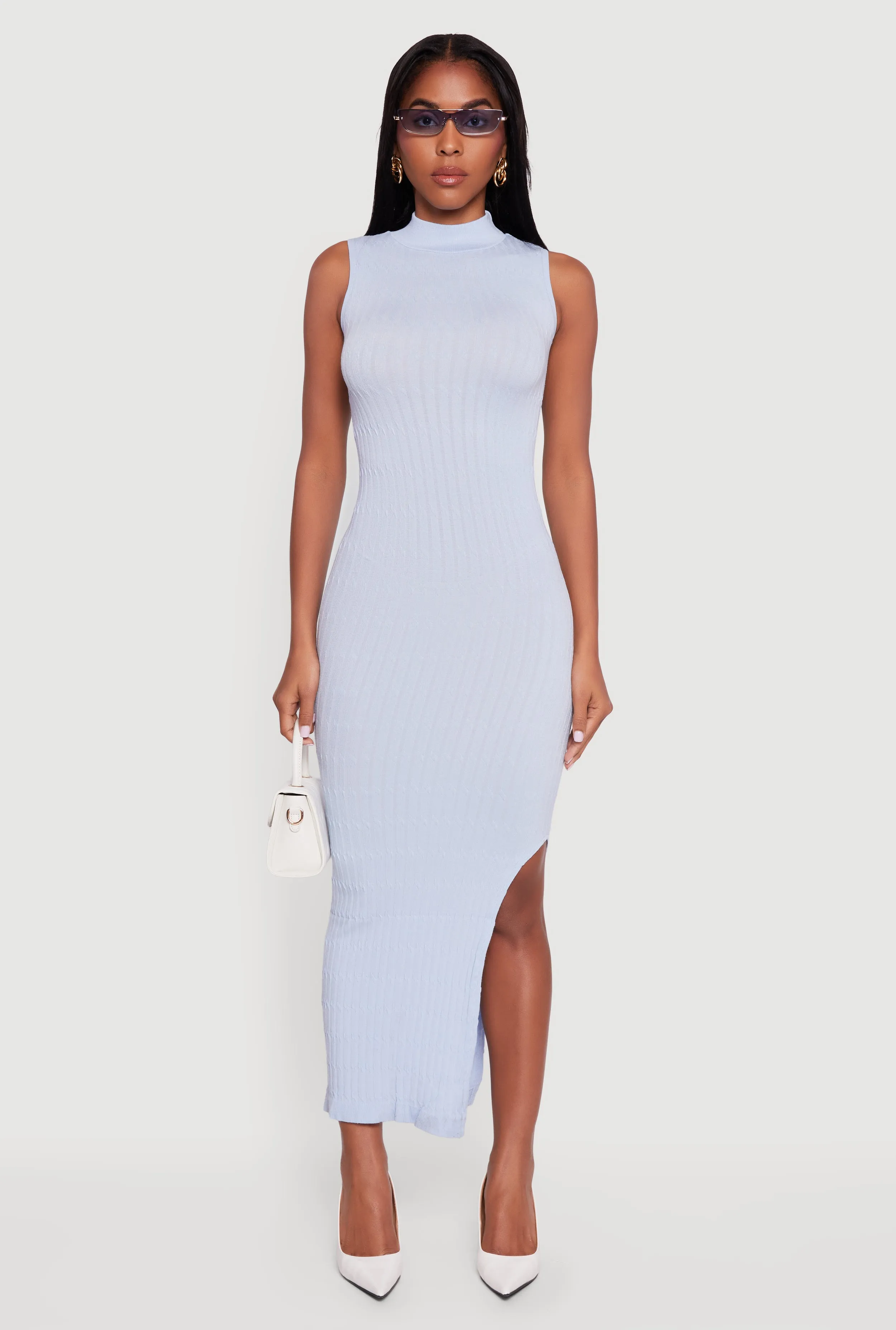 Side Slit Sleeveless Mock Neck Sweater Dress sold by Rainbow product image thumbnail 2