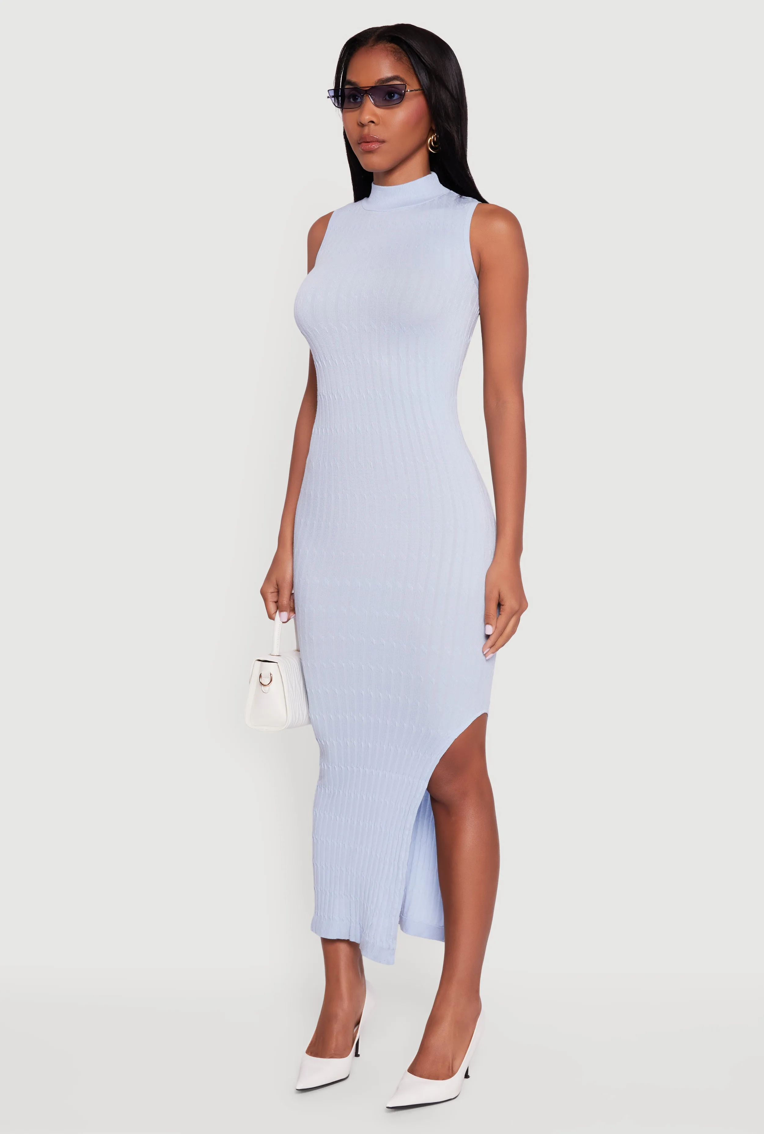 Side Slit Sleeveless Mock Neck Sweater Dress sold by Rainbow product image thumbnail 3