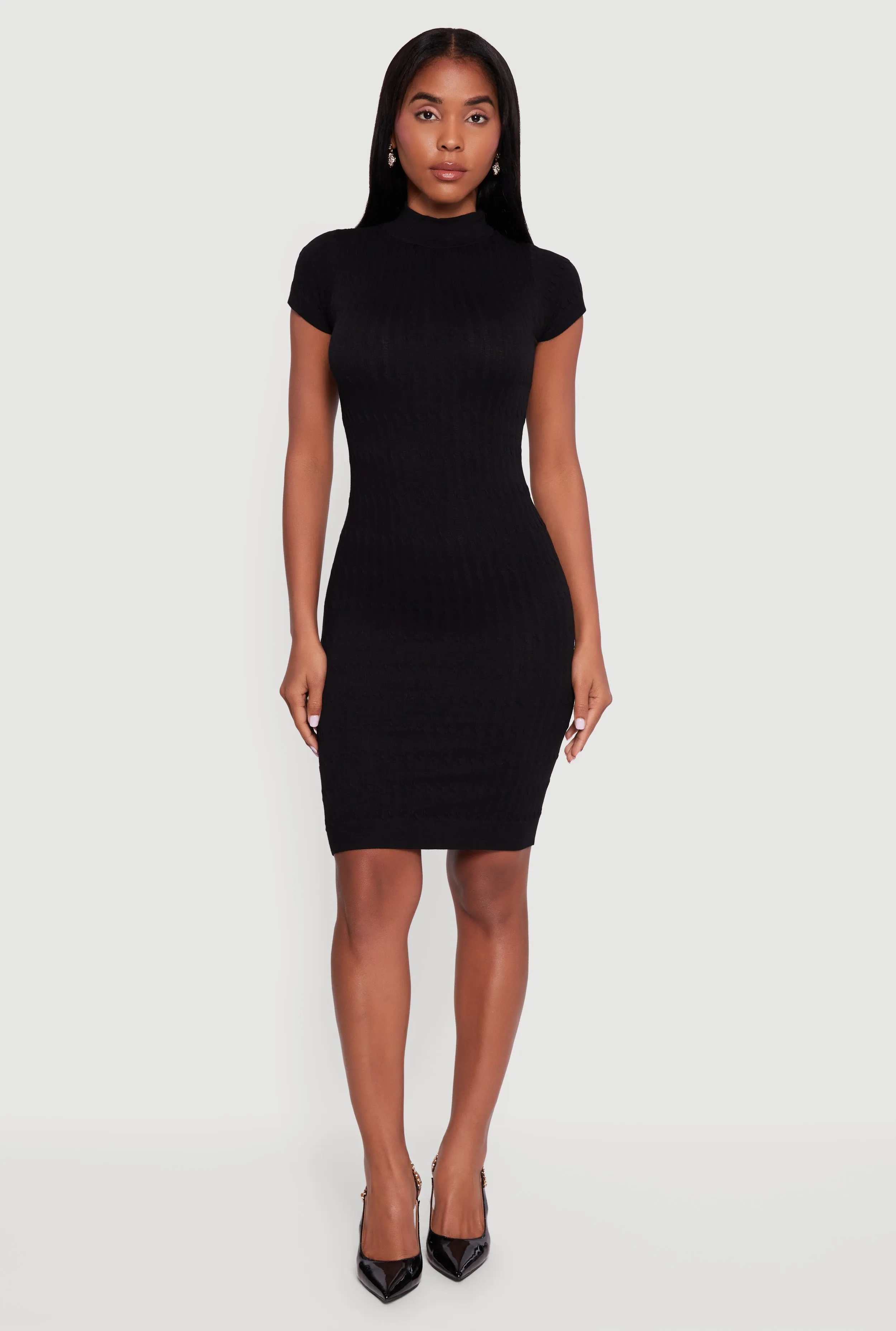 Short Sleeve Mock Neck Sweater Dress sold by Rainbow