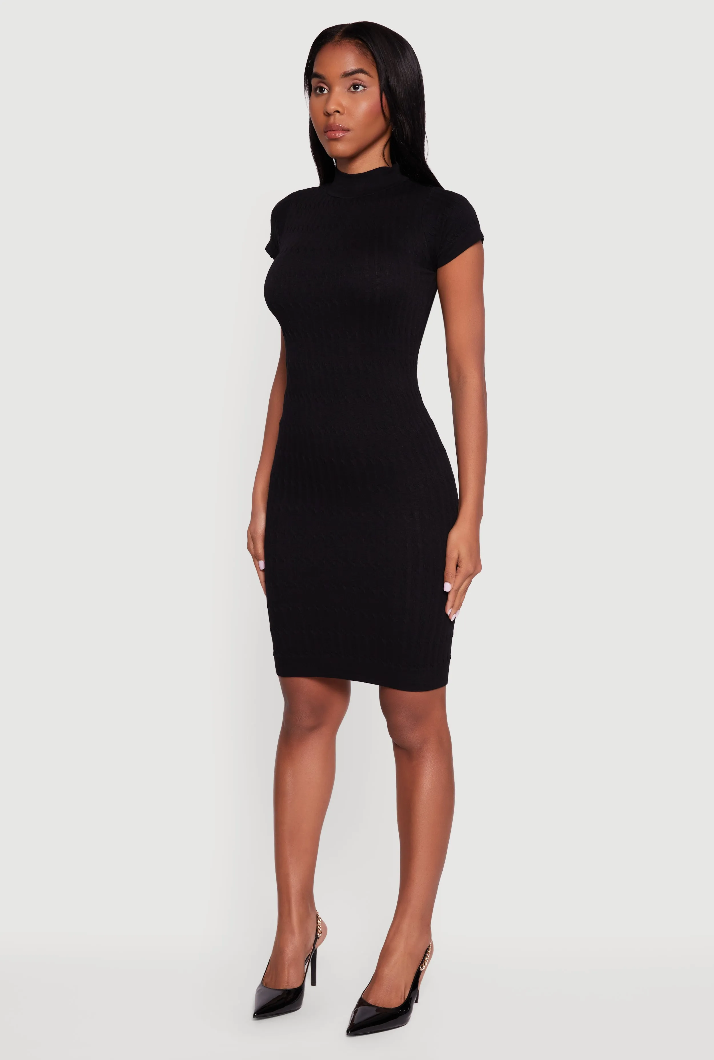 Short Sleeve Mock Neck Sweater Dress sold by Rainbow product image thumbnail 3
