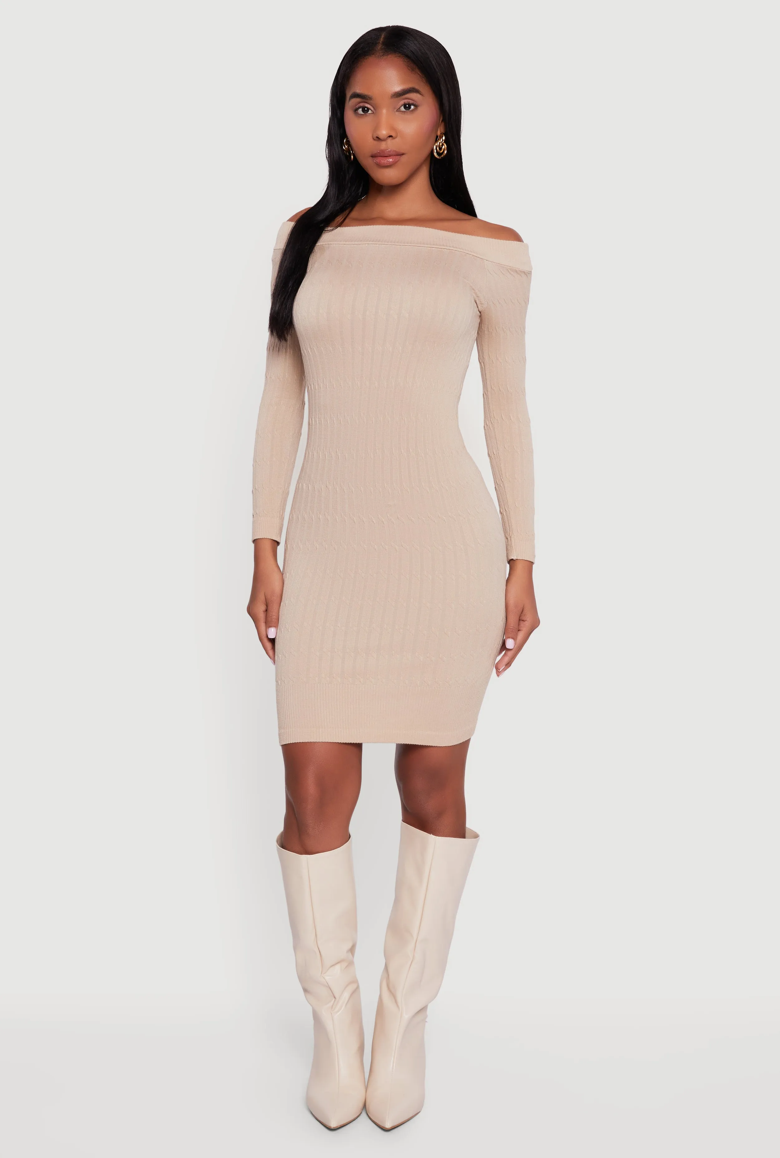 Long Sleeve Off The Shoulder Mini Dress sold by Rainbow