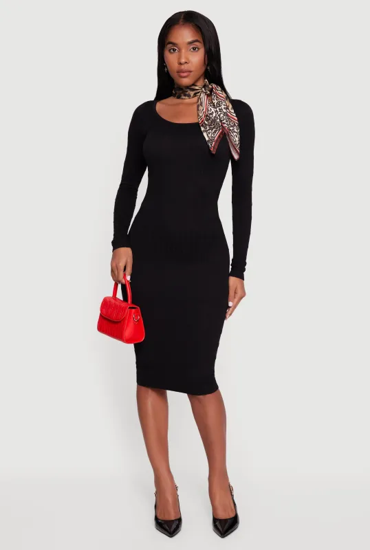 Long Sleeve Scoop Neck Midi Sweater Dress sold by Rainbow