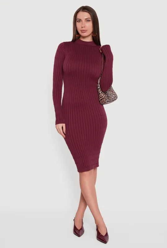 Long Sleeve Mock Neck Midi Sweater Dress sold by Rainbow