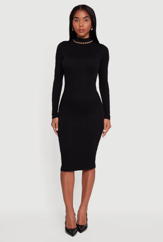 Long Sleeve Mock Neck Midi Sweater Dress sold by Rainbow