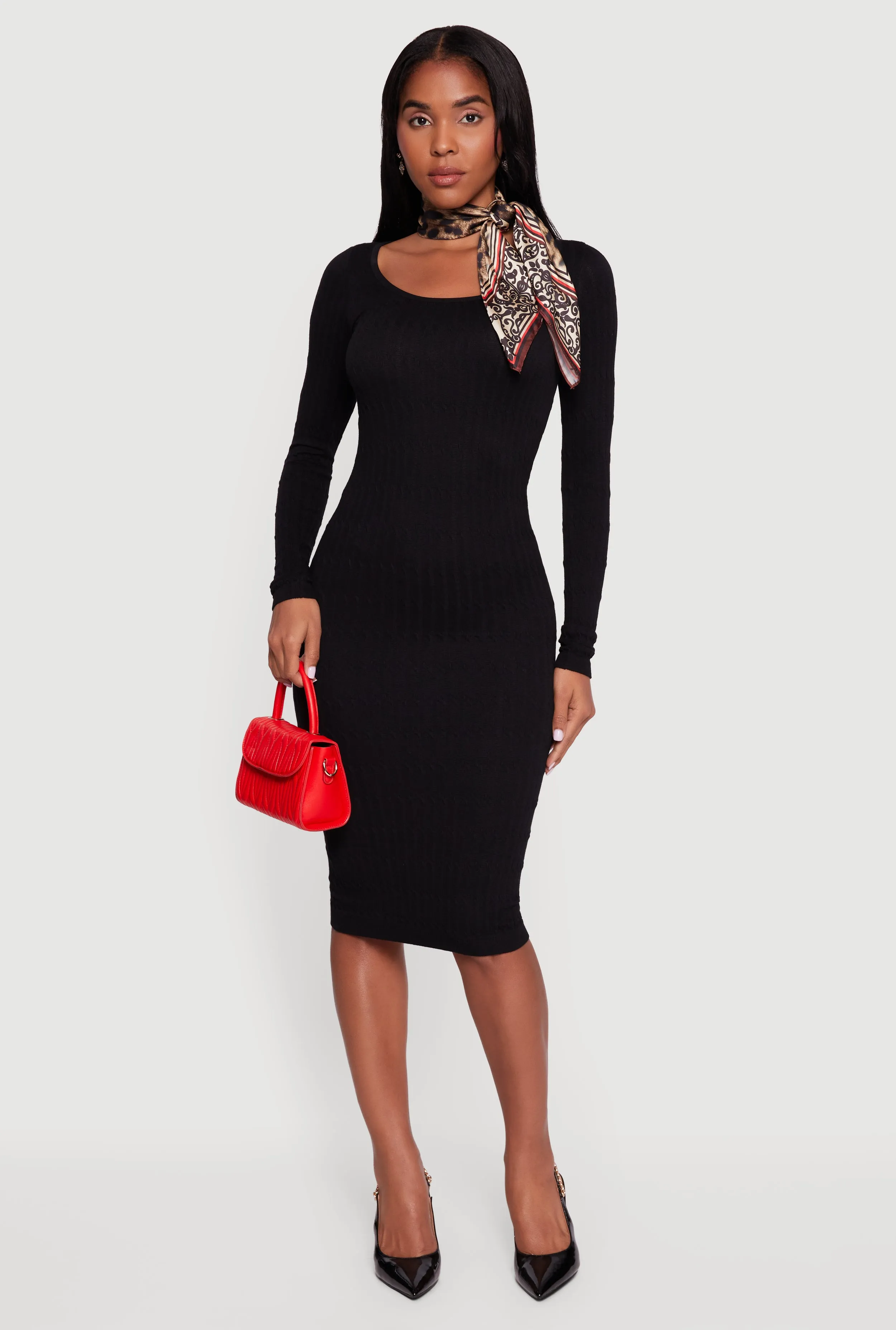 Long Sleeve Scoop Neck Midi Sweater Dress sold by Rainbow