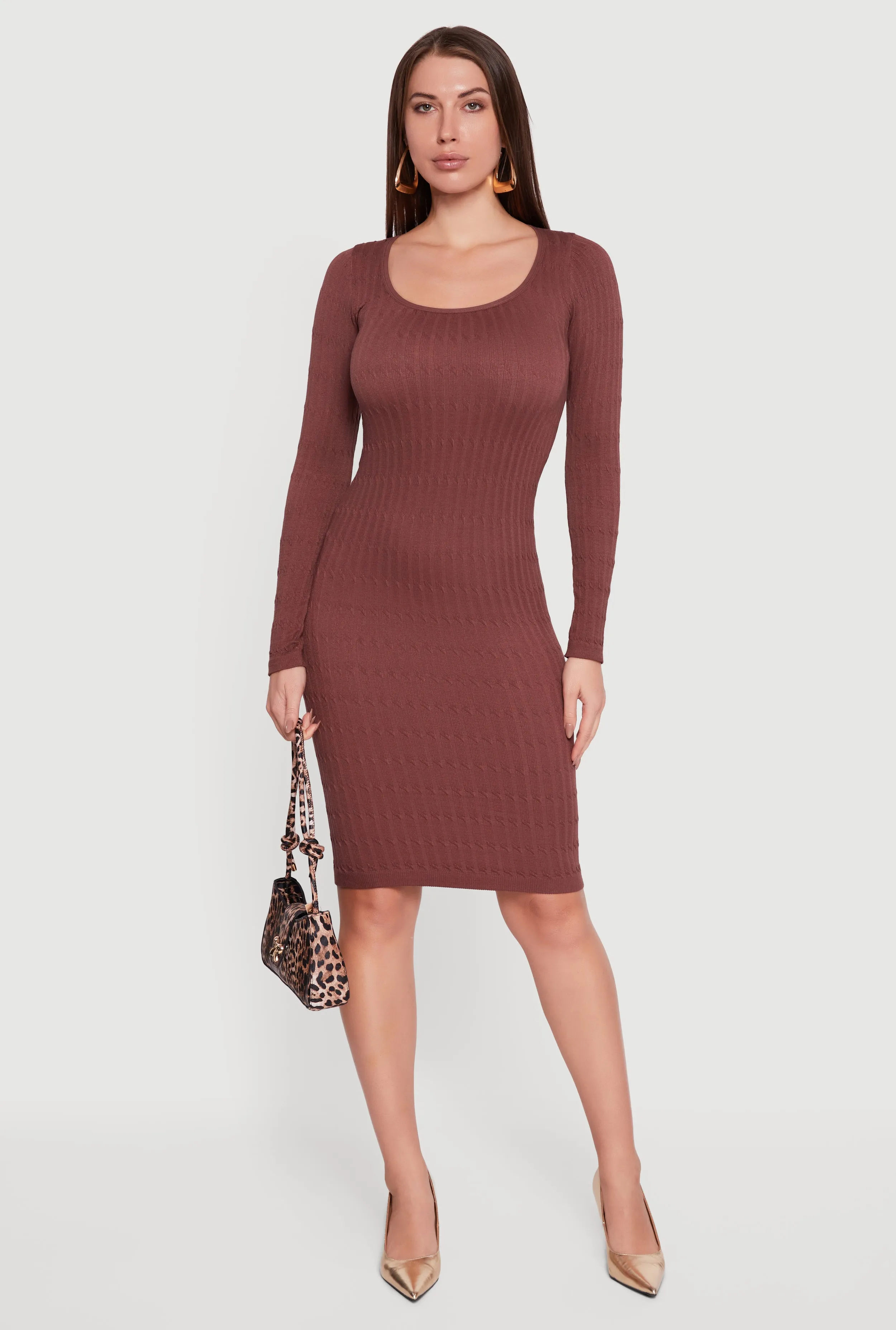 Long Sleeve Scoop Neck Midi Sweater Dress sold by Rainbow product image thumbnail 2