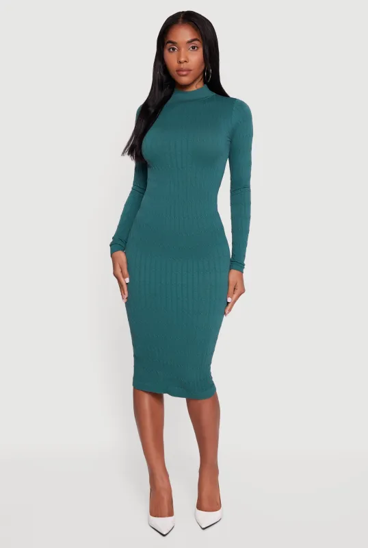 Long Sleeve Mock Neck Midi Sweater Dress sold by Rainbow