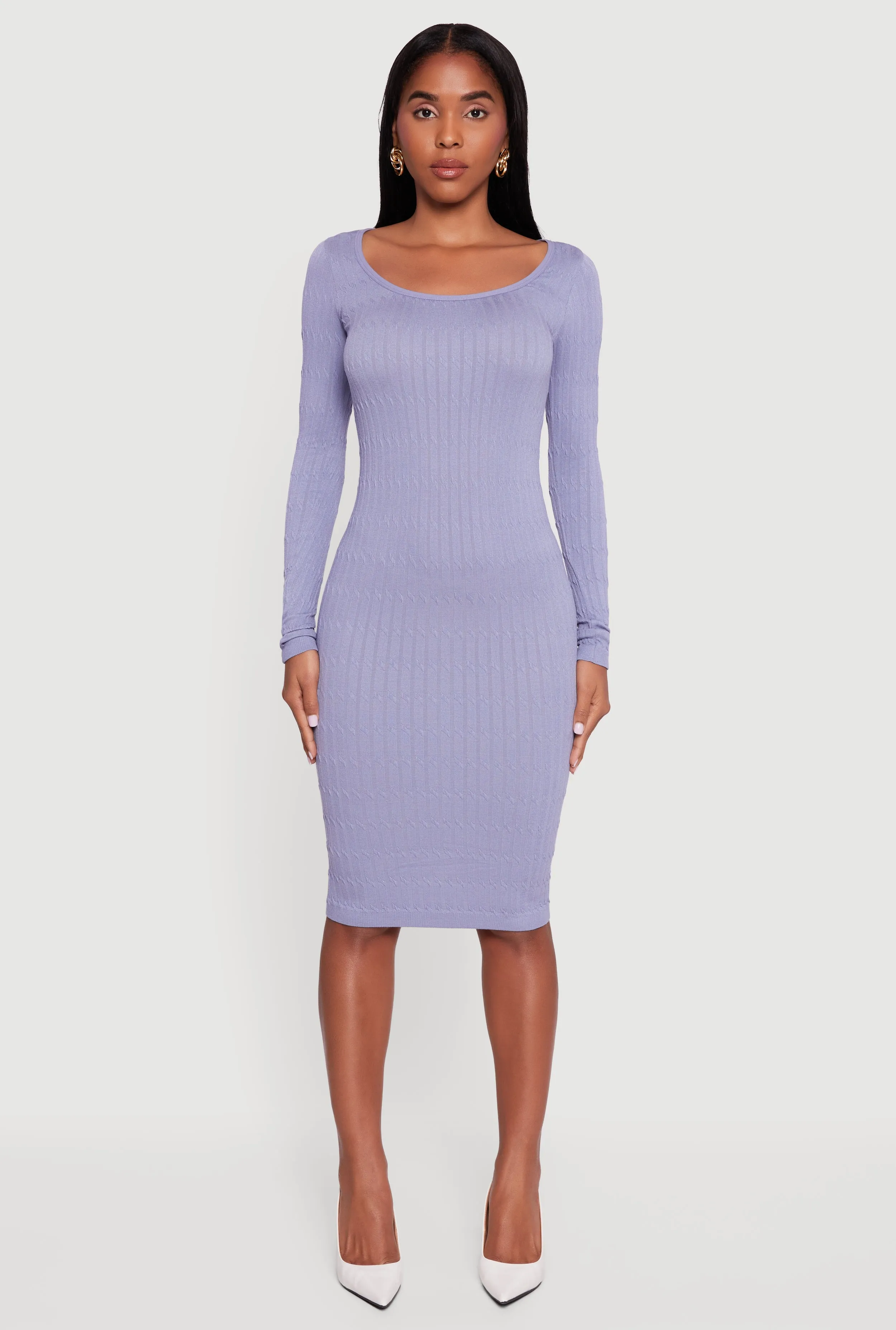 Long Sleeve Scoop Neck Midi Sweater Dress sold by Rainbow product image thumbnail 2