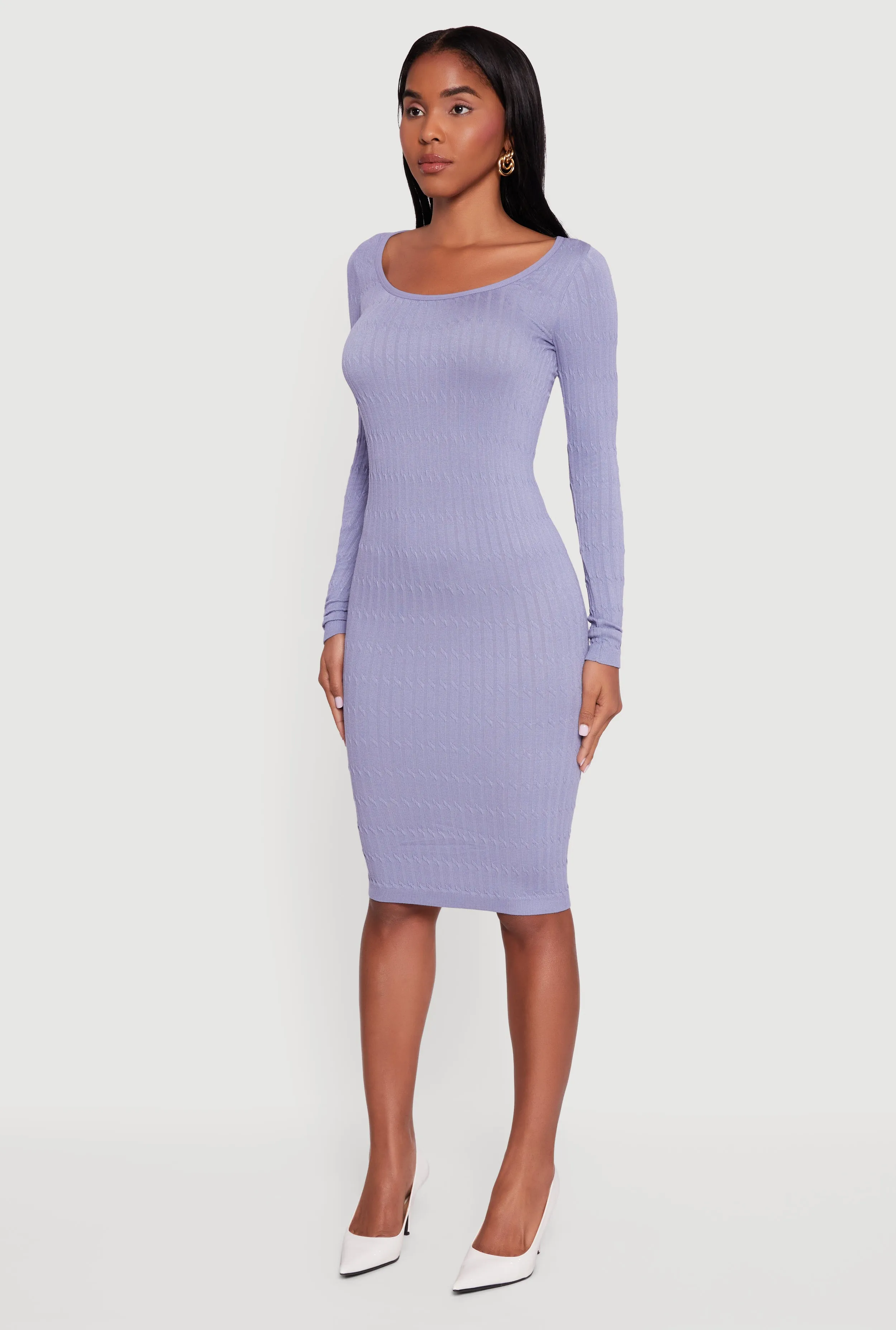 Long Sleeve Scoop Neck Midi Sweater Dress sold by Rainbow product image thumbnail 3