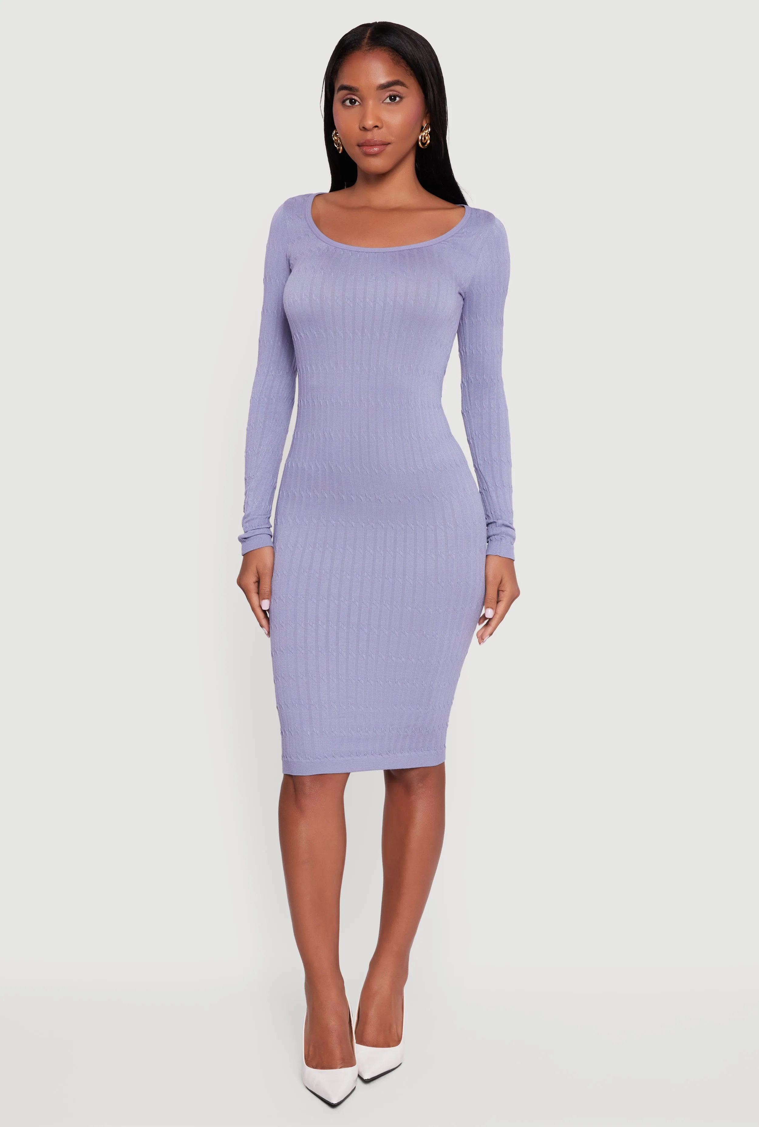 Long Sleeve Scoop Neck Midi Sweater Dress sold by Rainbow