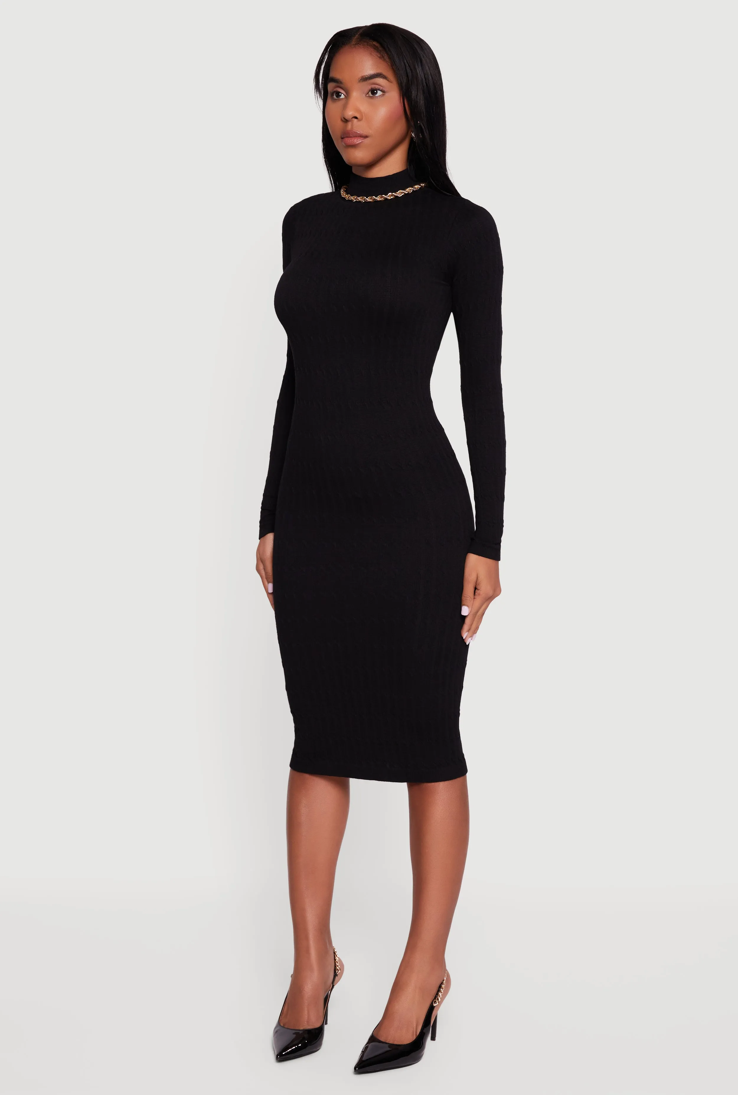 Long Sleeve Mock Neck Midi Sweater Dress sold by Rainbow product image thumbnail 3