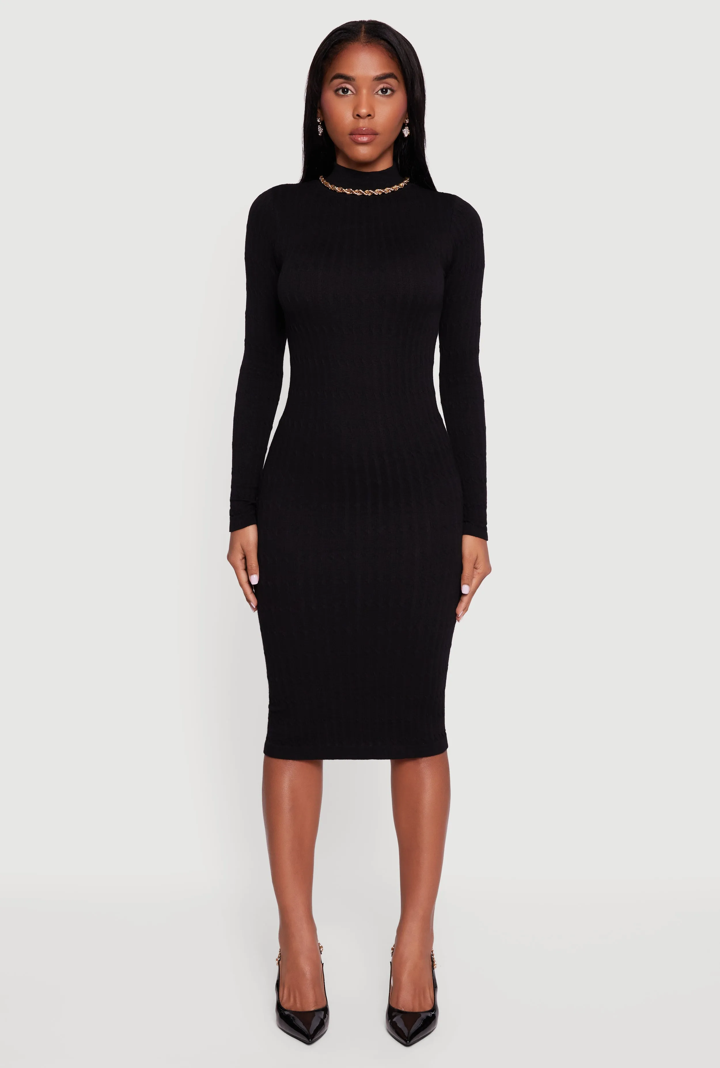 Long Sleeve Mock Neck Midi Sweater Dress sold by Rainbow product image thumbnail 2
