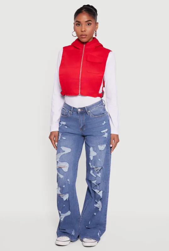 Side Buckle Hooded Zip Front Quilted Vest sold by Rainbow