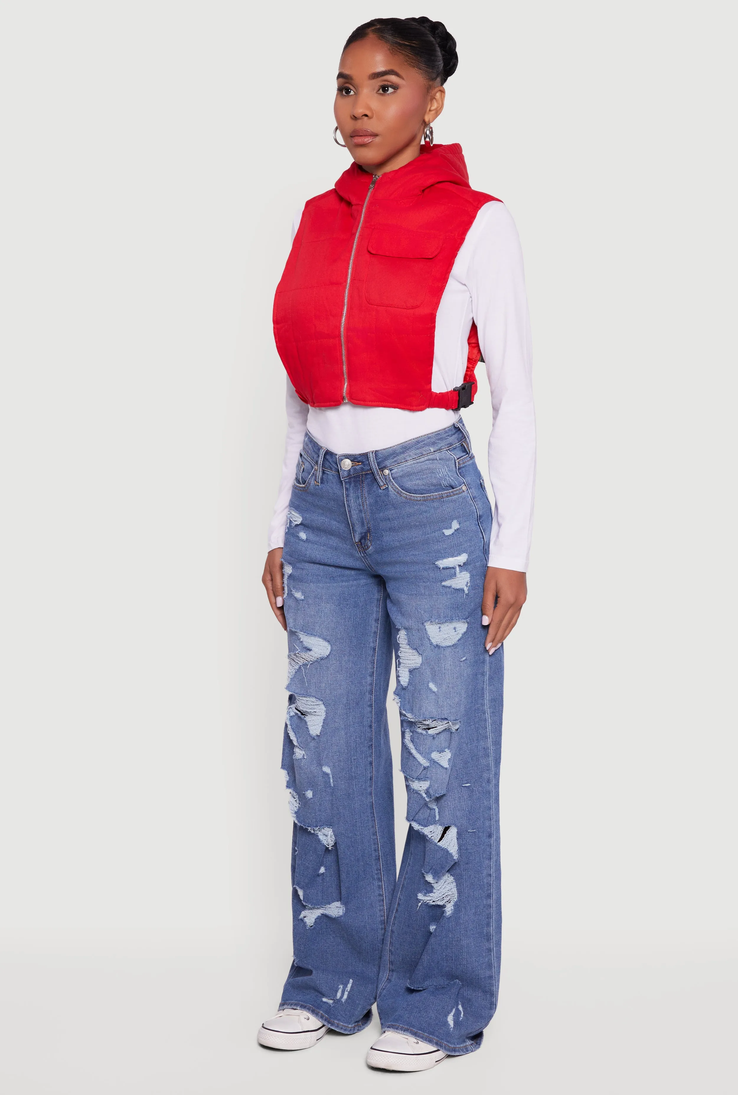 Side Buckle Hooded Zip Front Quilted Vest sold by Rainbow product image thumbnail 5