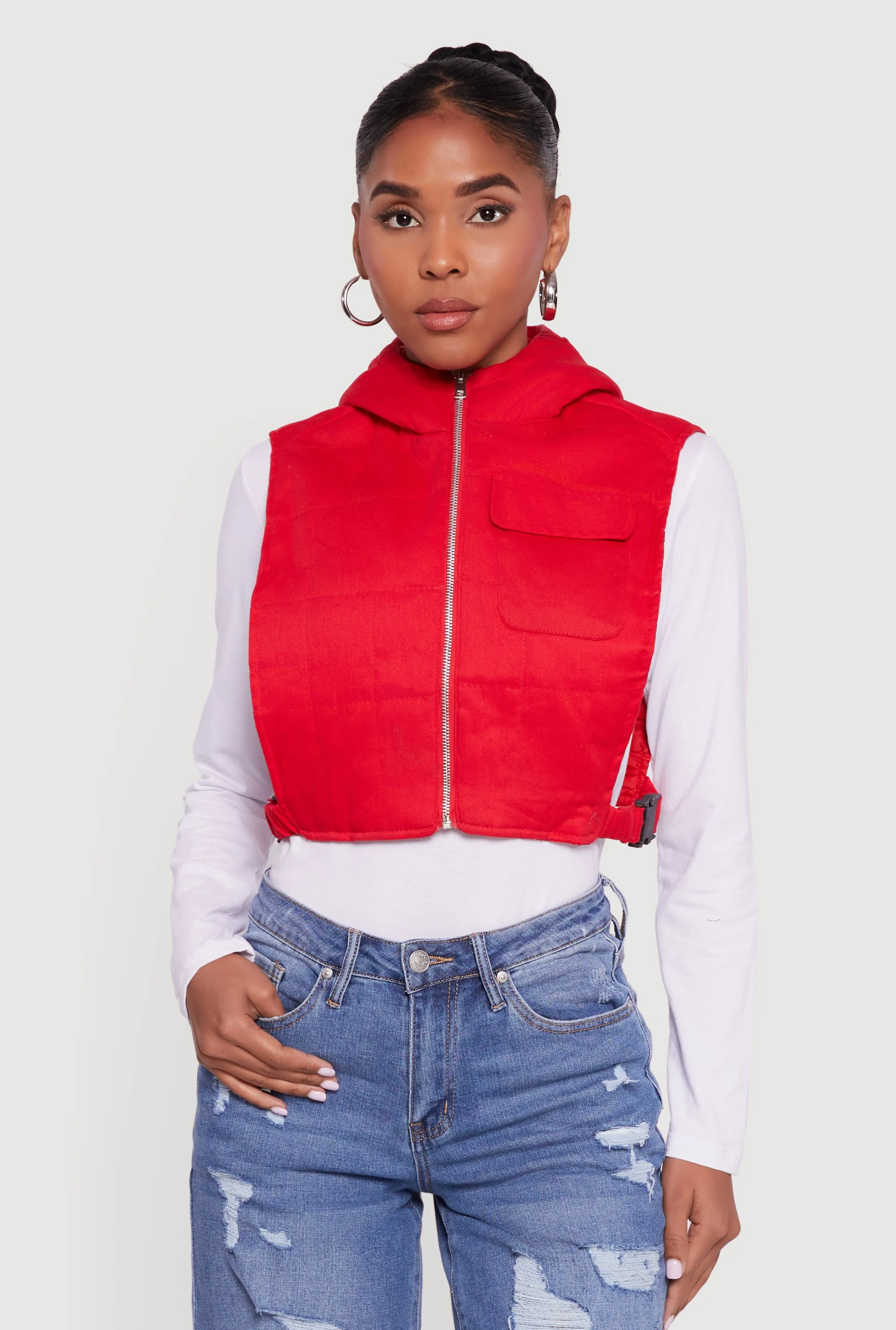 Side Buckle Hooded Zip Front Quilted Vest sold by Rainbow product image thumbnail 2