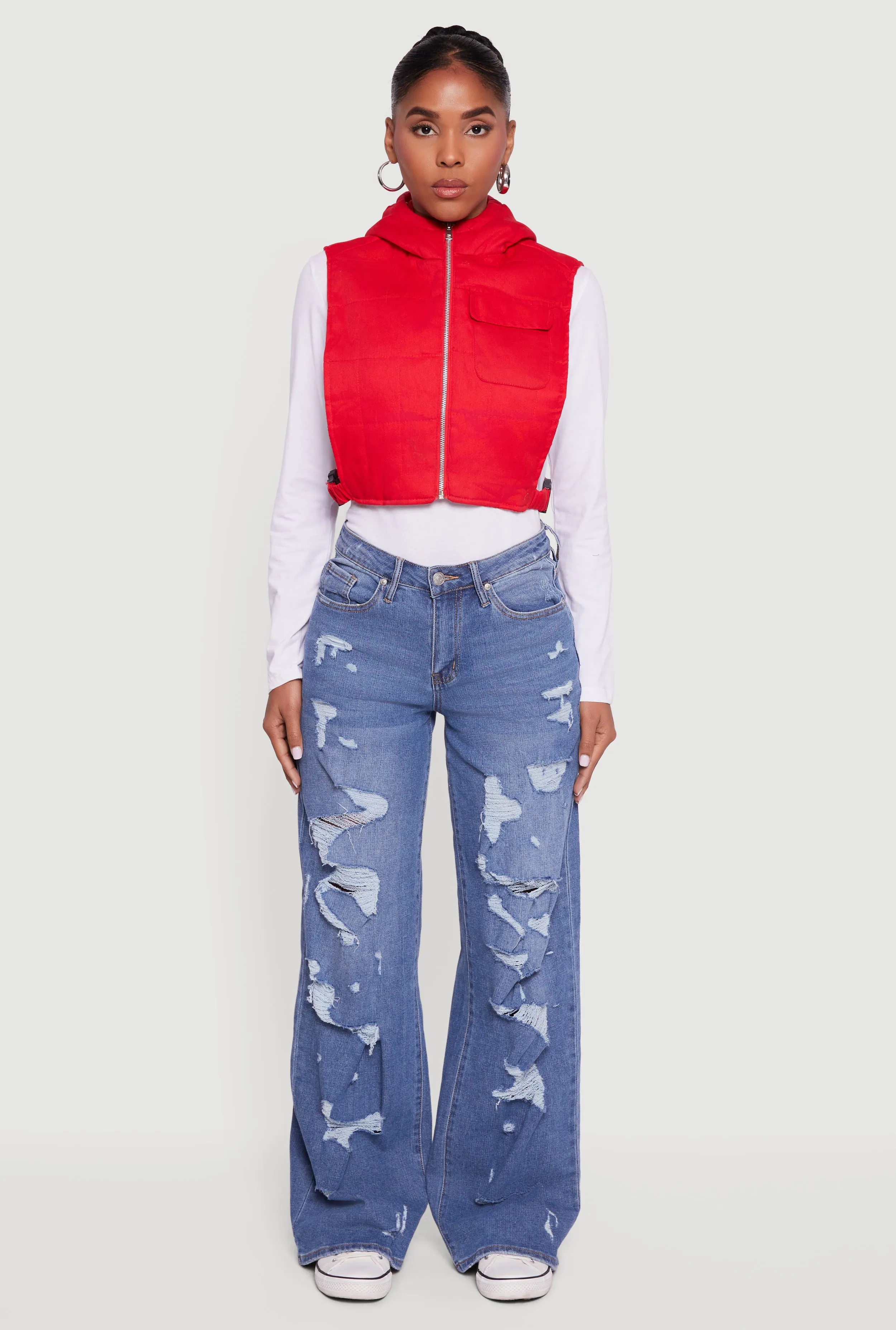 Side Buckle Hooded Zip Front Quilted Vest sold by Rainbow product image thumbnail 3