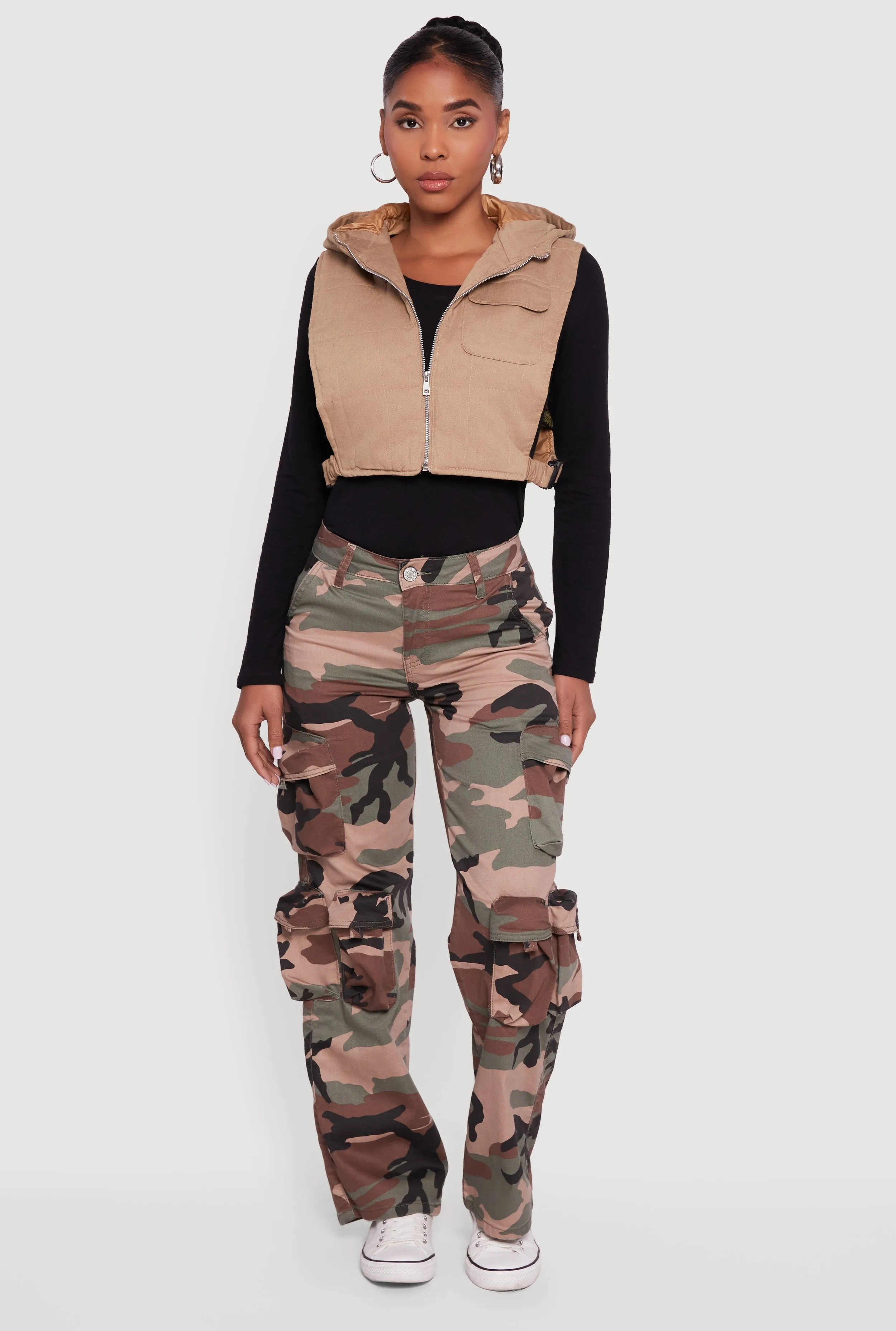 Side Buckle Hooded Zip Front Quilted Vest sold by Rainbow