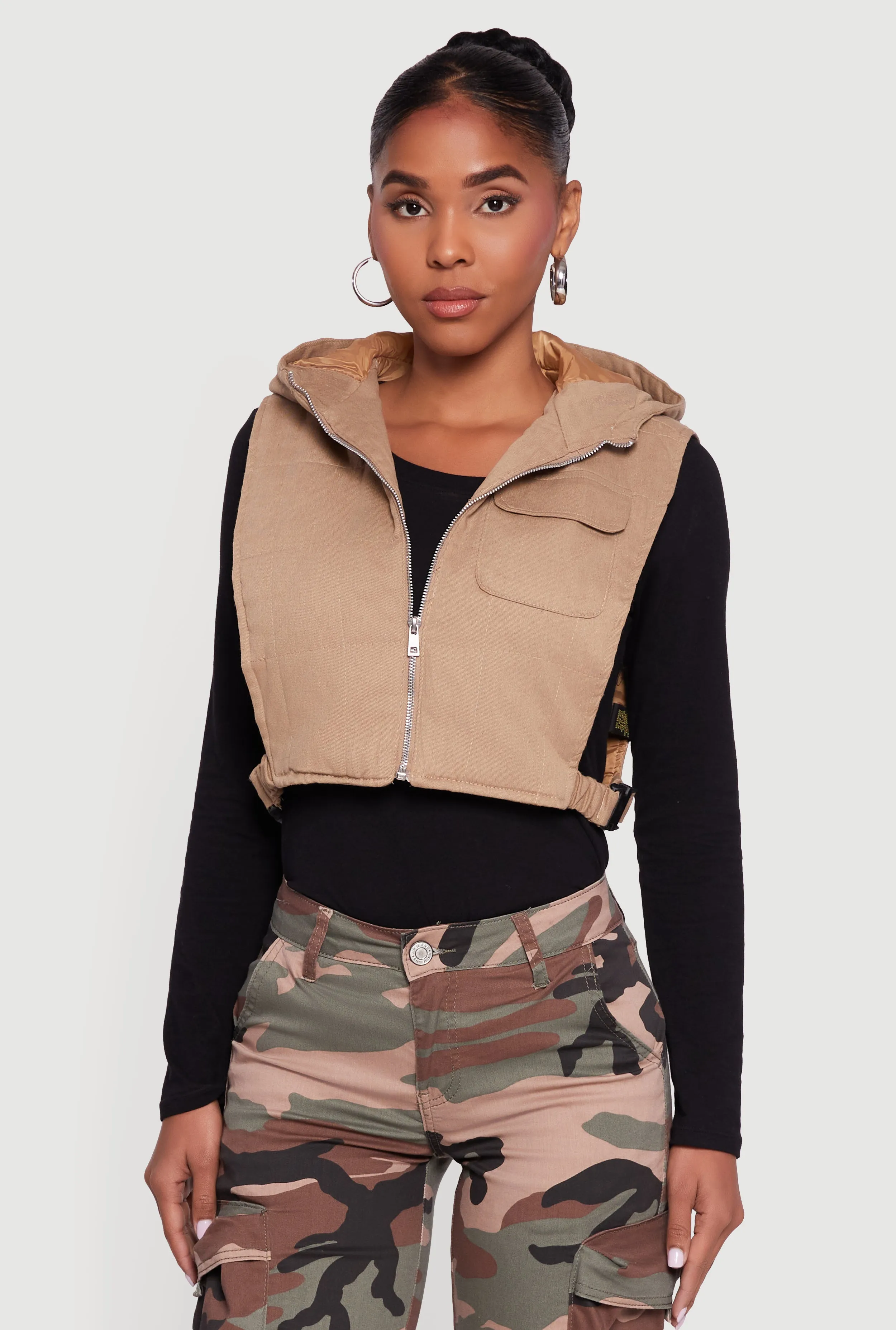 Side Buckle Hooded Zip Front Quilted Vest sold by Rainbow product image thumbnail 2