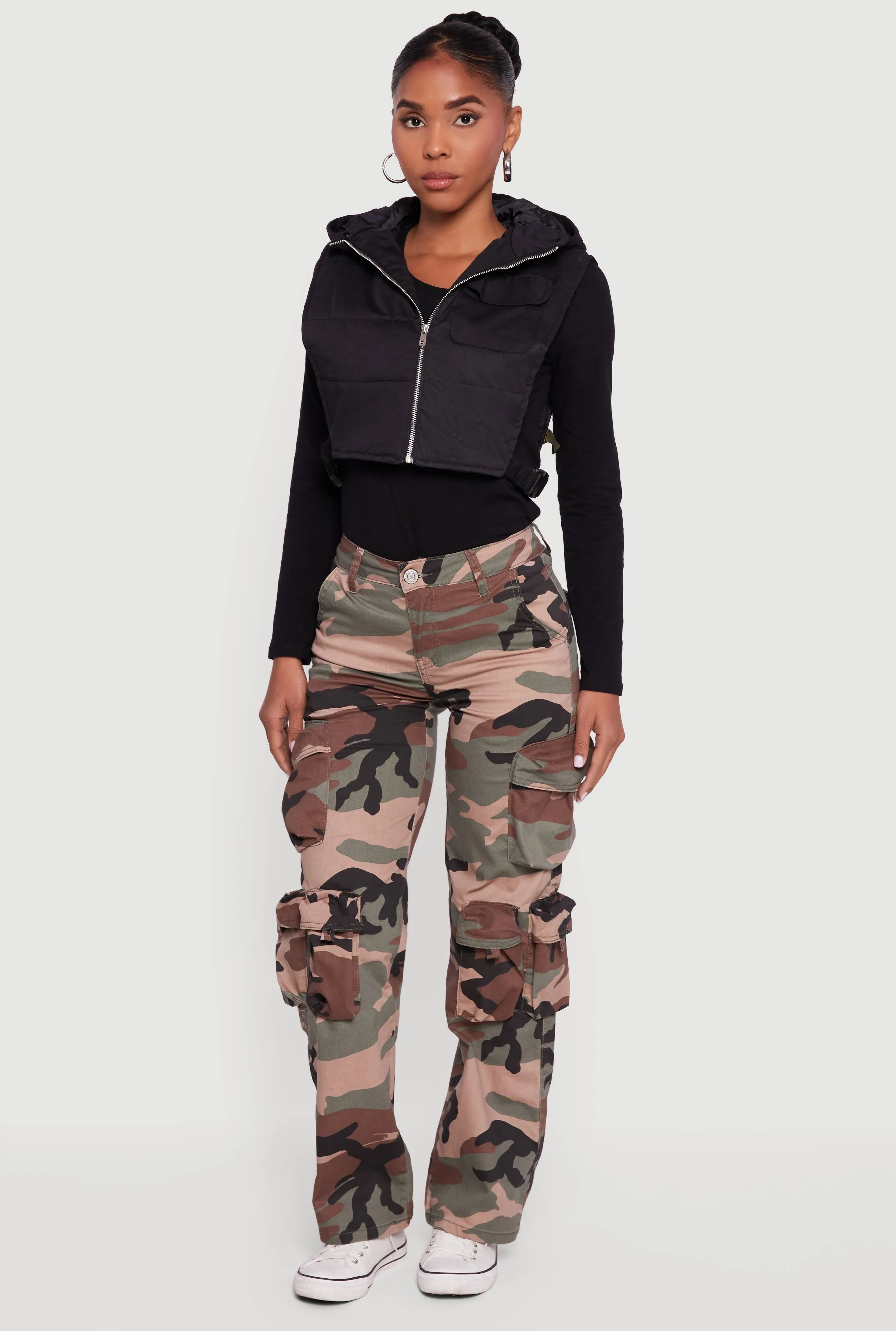 Side Buckle Hooded Zip Front Quilted Vest sold by Rainbow