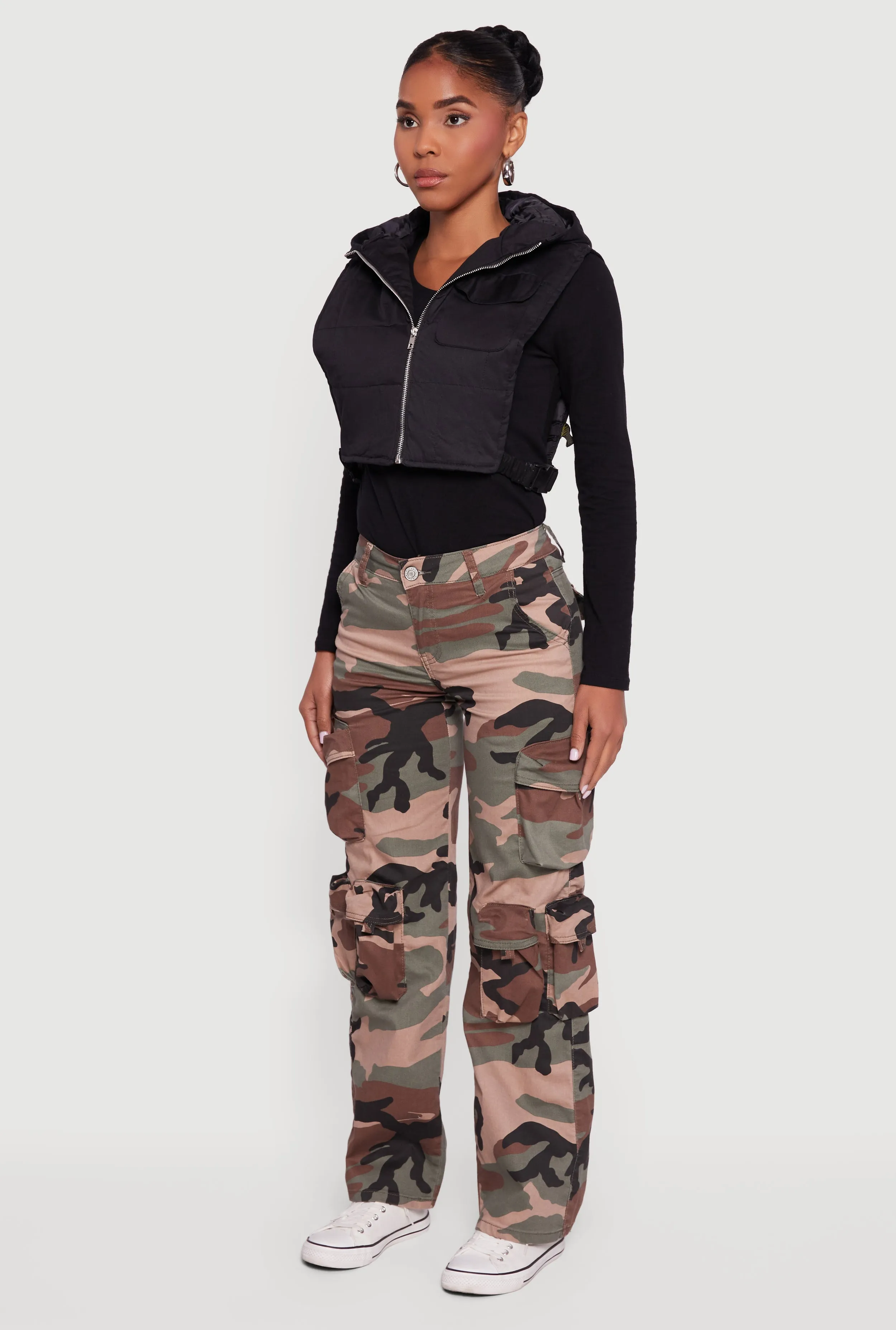 Side Buckle Hooded Zip Front Quilted Vest sold by Rainbow product image thumbnail 5