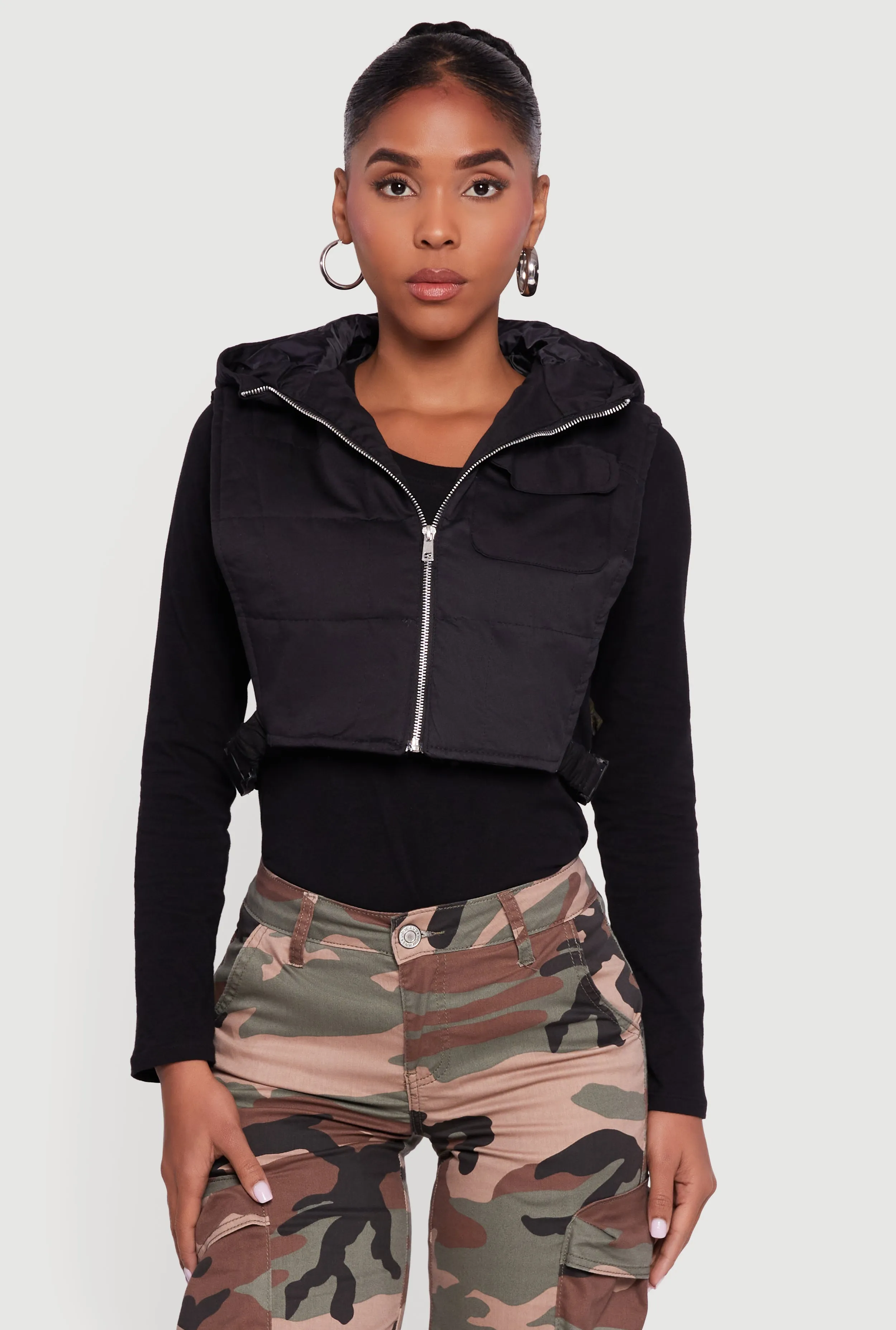 Side Buckle Hooded Zip Front Quilted Vest sold by Rainbow product image thumbnail 2