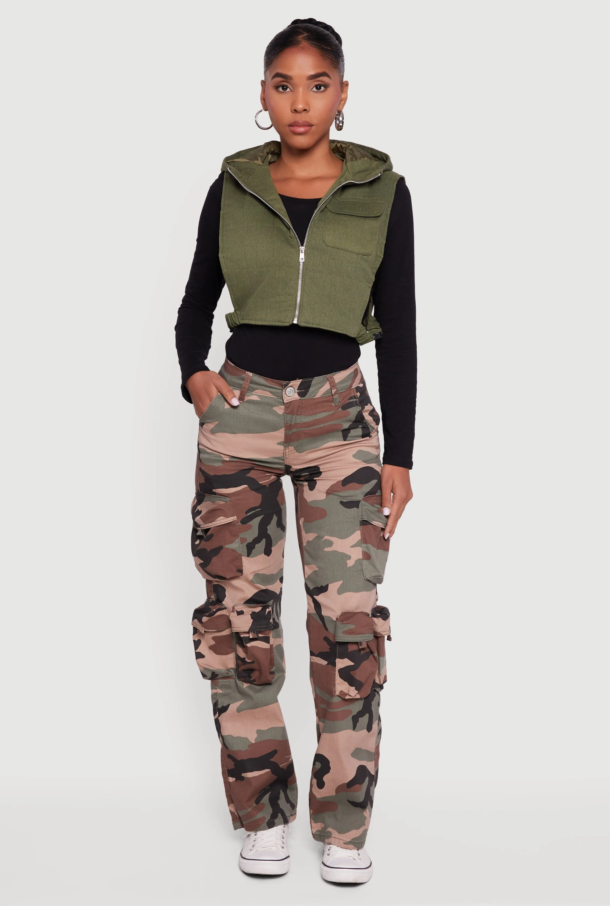 Side Buckle Hooded Zip Front Quilted Vest sold by Rainbow