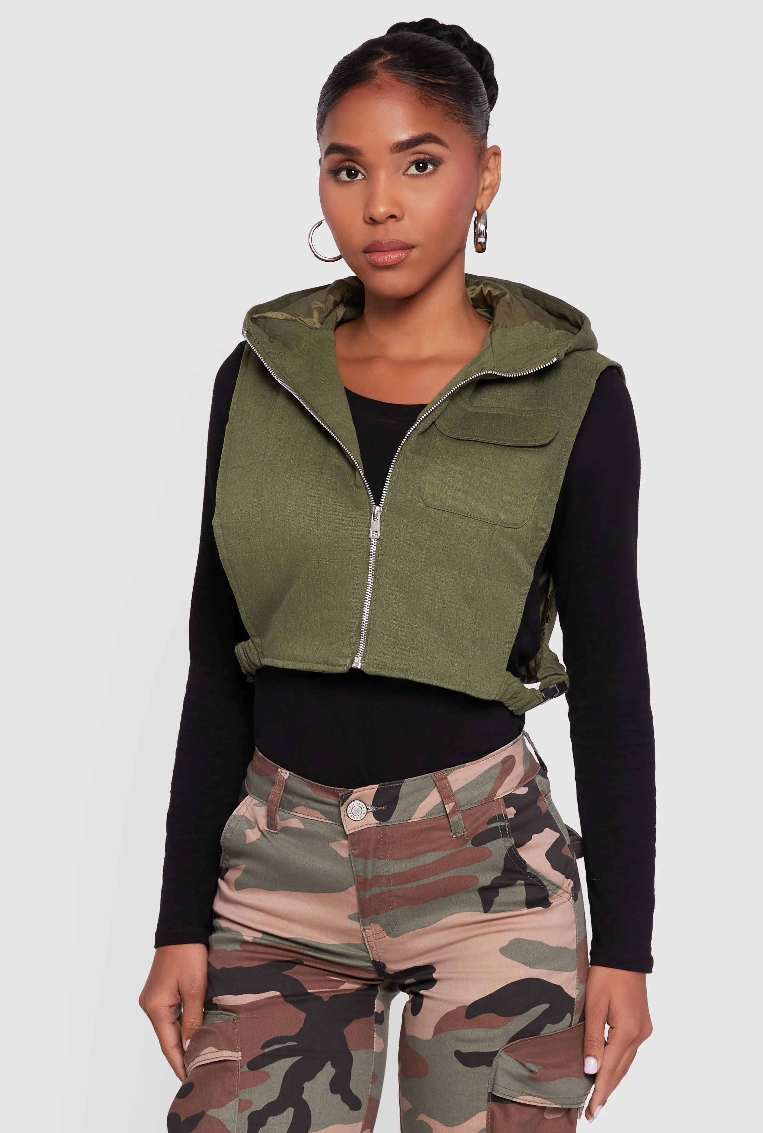 Side Buckle Hooded Zip Front Quilted Vest sold by Rainbow product image thumbnail 2