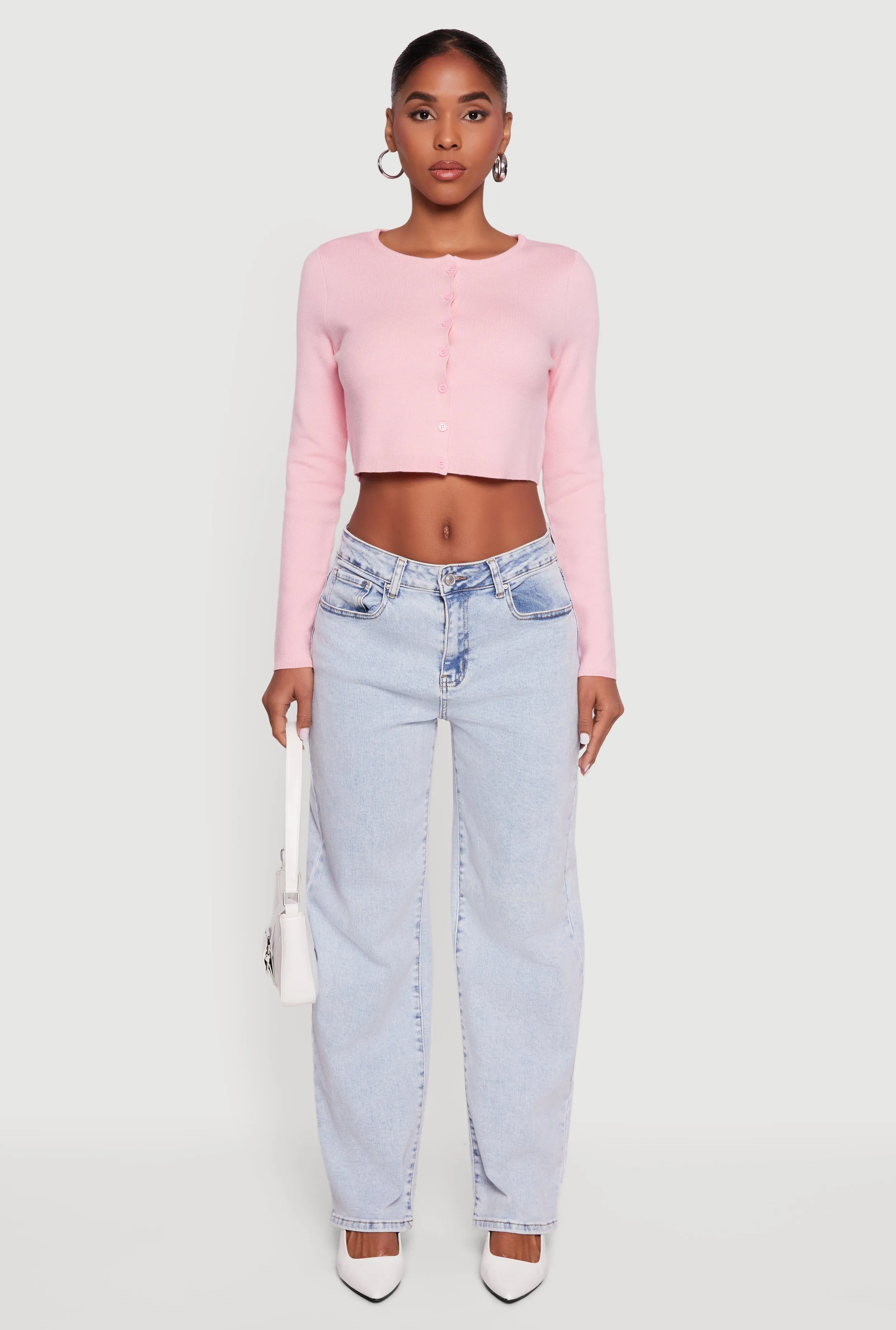 Long Sleeve Button Front Cropped Cardigan sold by Rainbow product image thumbnail 3