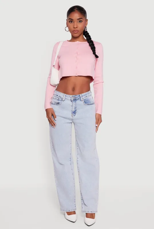 Long Sleeve Button Front Cropped Cardigan sold by Rainbow