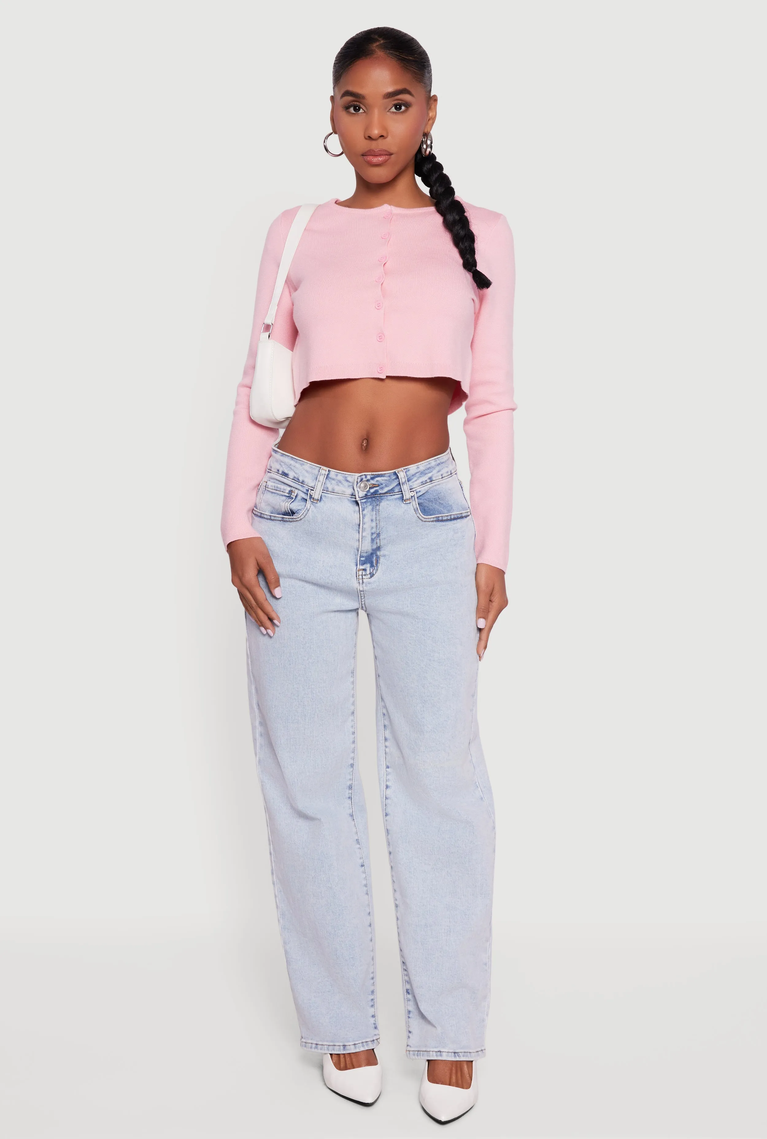 Long Sleeve Button Front Cropped Cardigan sold by Rainbow