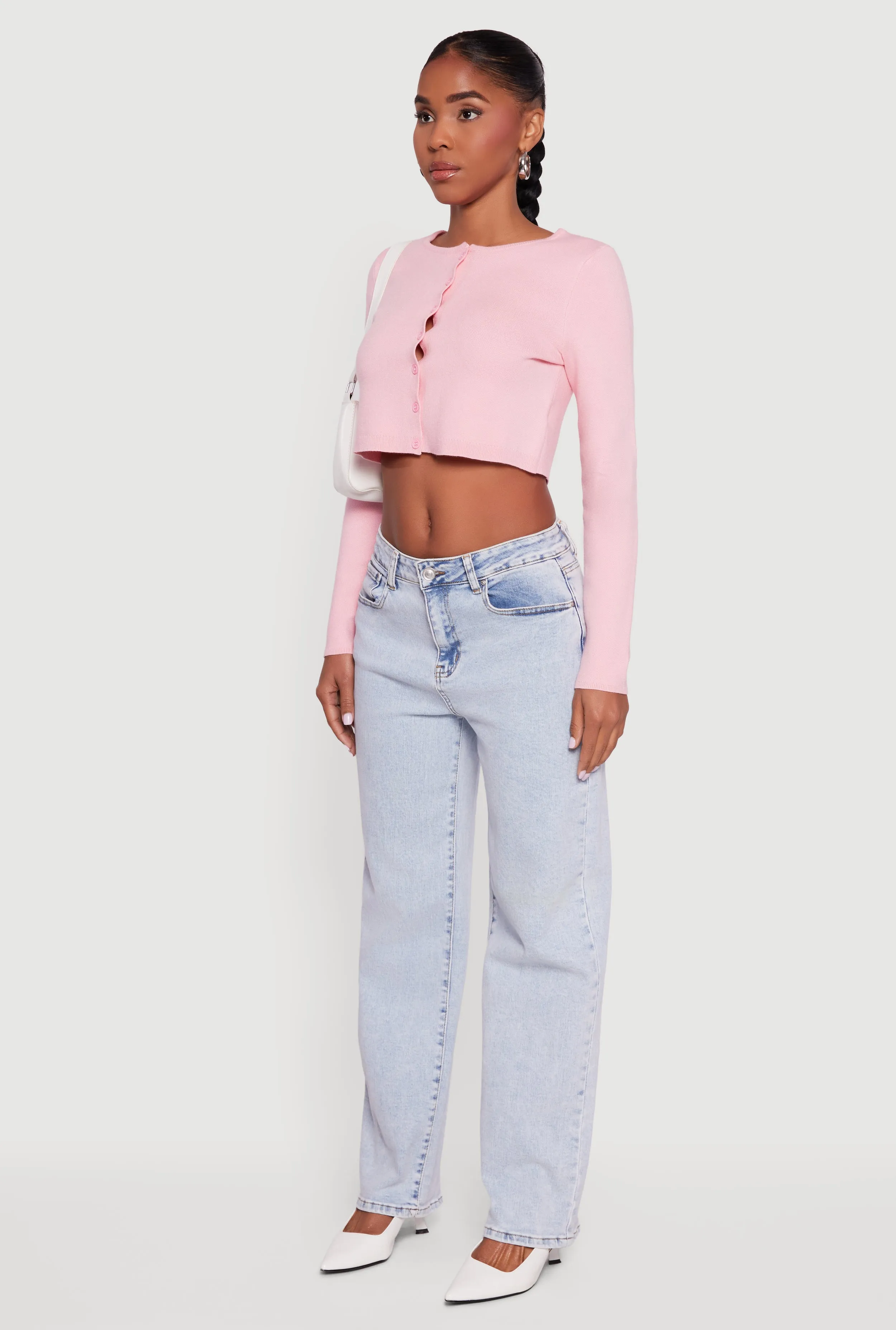 Long Sleeve Button Front Cropped Cardigan sold by Rainbow product image thumbnail 5