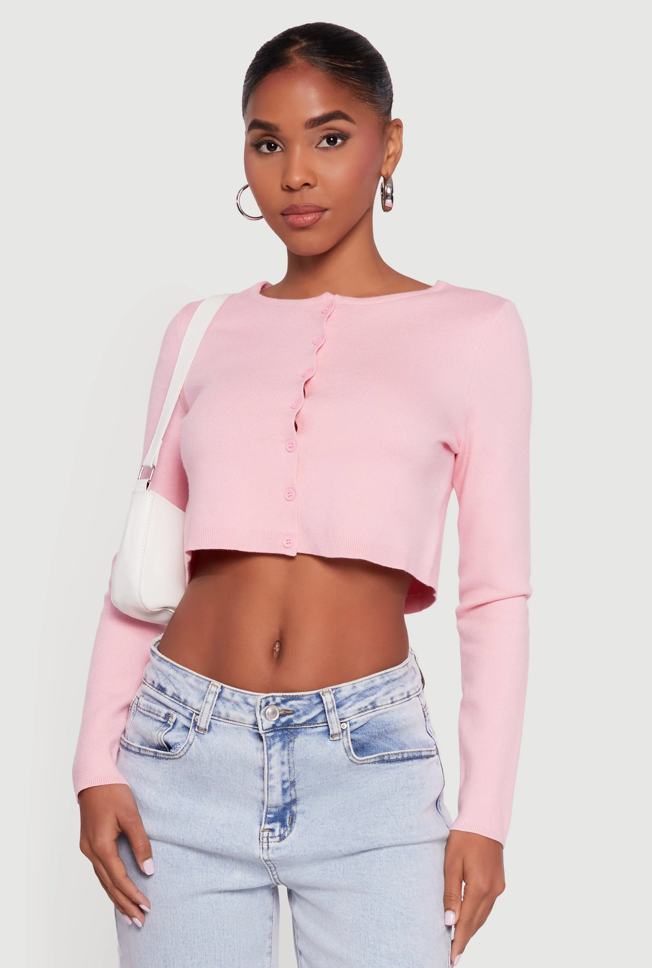 Long Sleeve Button Front Cropped Cardigan sold by Rainbow product image thumbnail 2