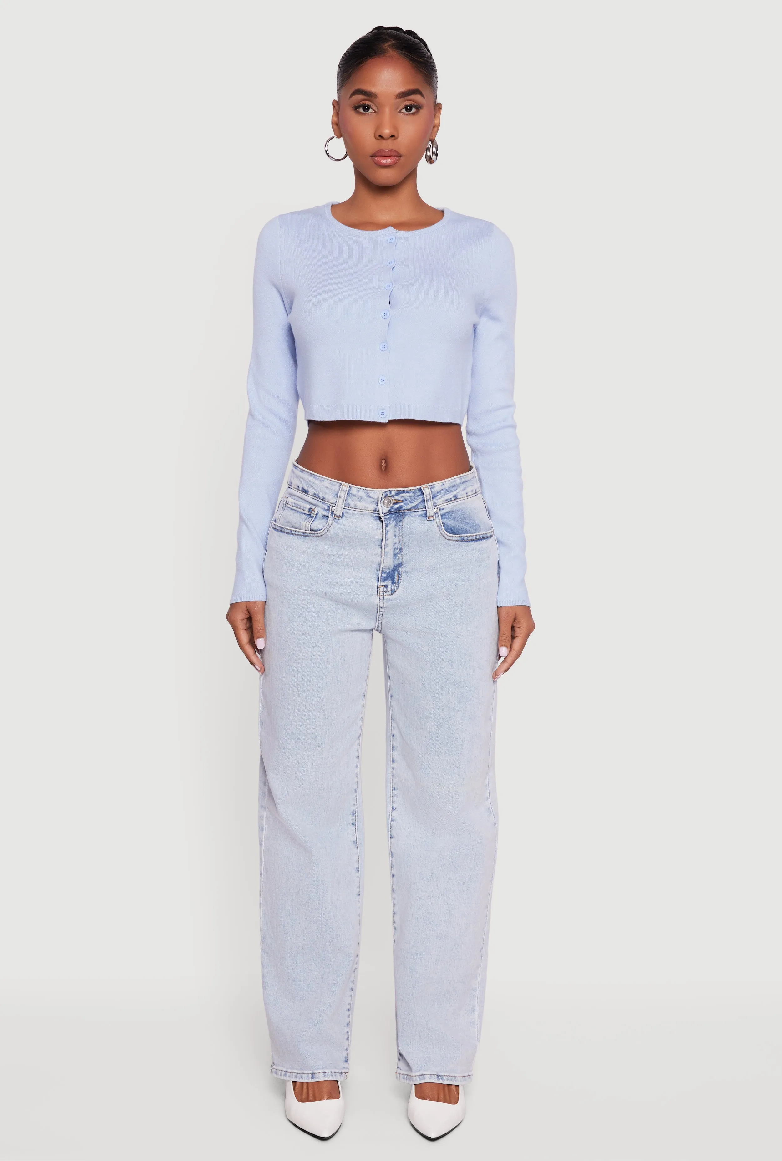 Long Sleeve Button Front Cropped Cardigan sold by Rainbow product image thumbnail 3