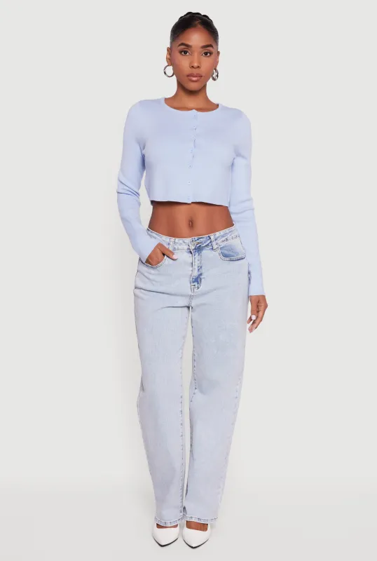 Long Sleeve Button Front Cropped Cardigan sold by Rainbow