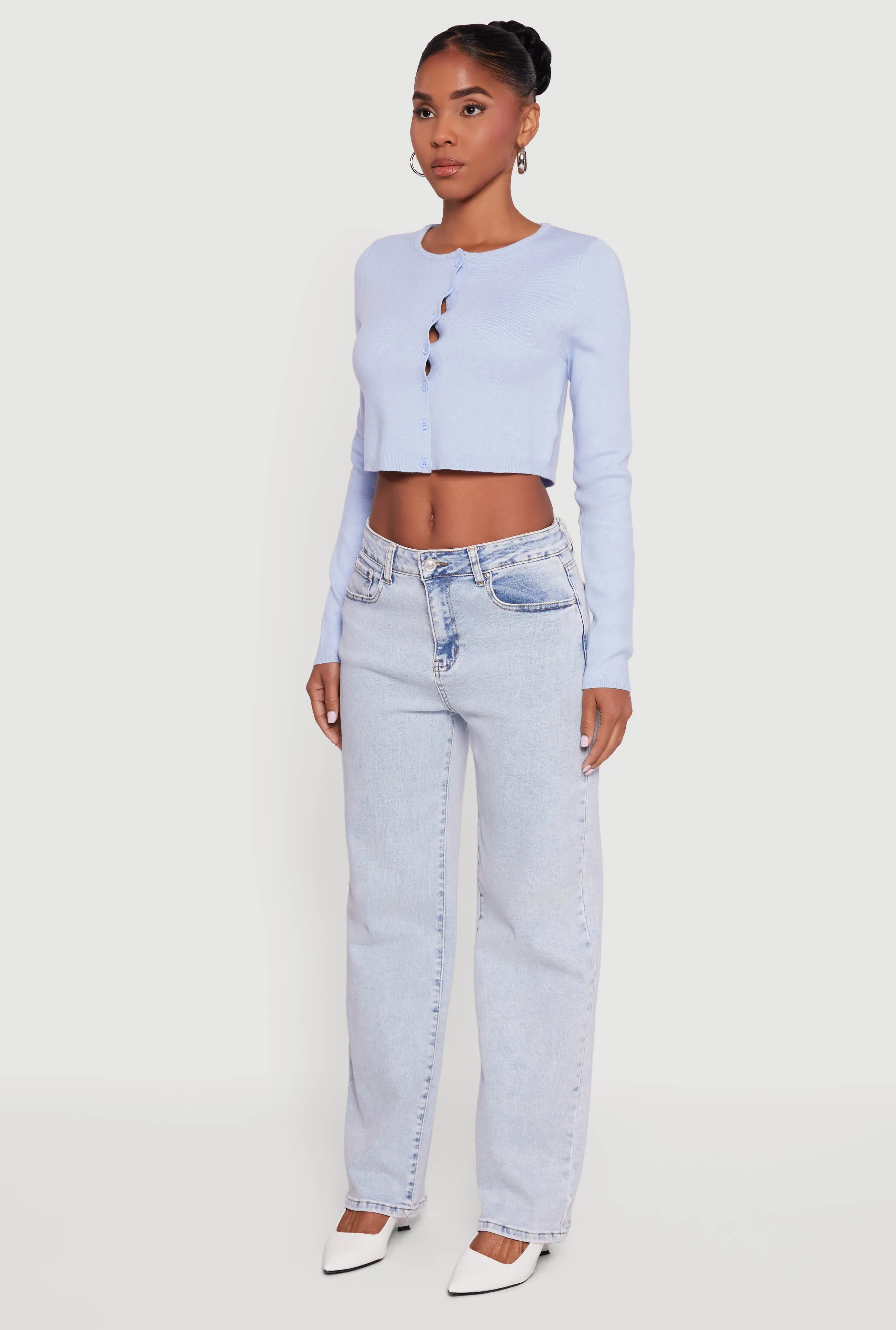 Long Sleeve Button Front Cropped Cardigan sold by Rainbow product image thumbnail 5