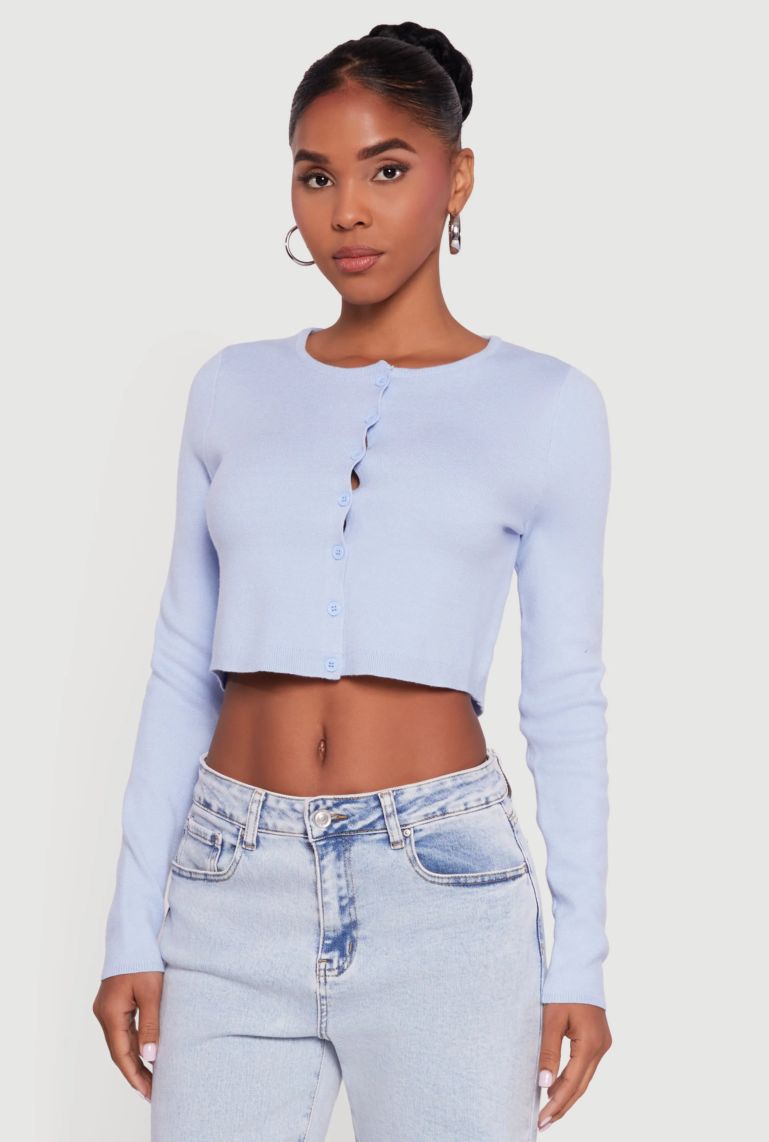Long Sleeve Button Front Cropped Cardigan sold by Rainbow product image thumbnail 2