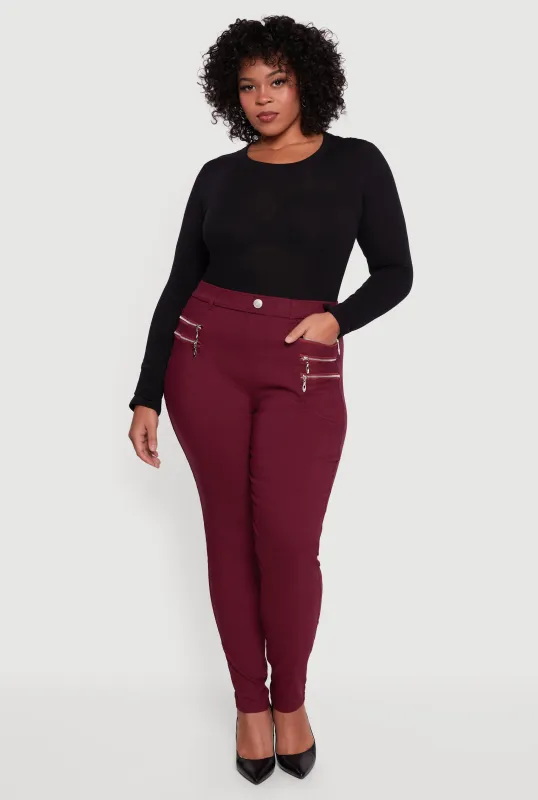 Plus Size Faux Zip Pocket Pull On Dress Pants sold by Rainbow