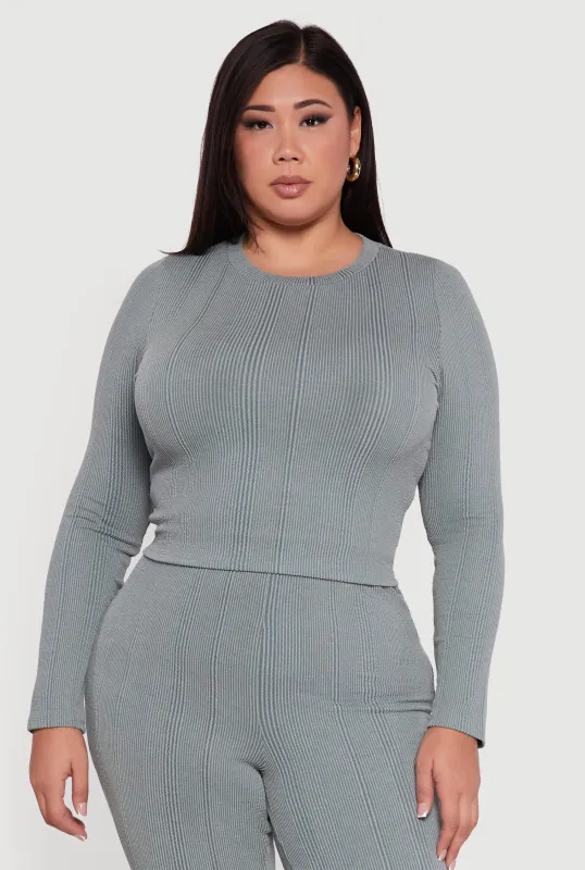 Plus Size Shadow Stripe Long Sleeve Top sold by Rainbow