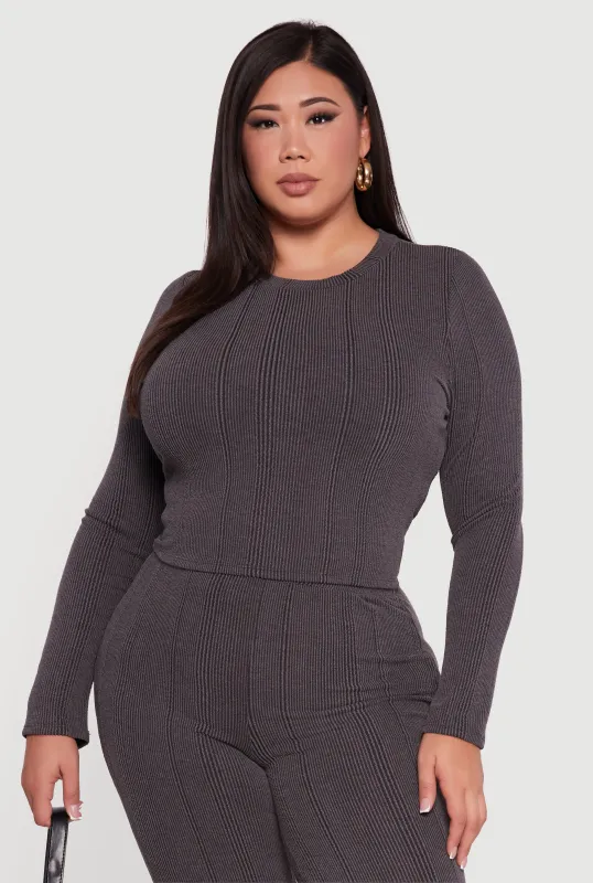 Plus Size Shadow Stripe Long Sleeve Top sold by Rainbow