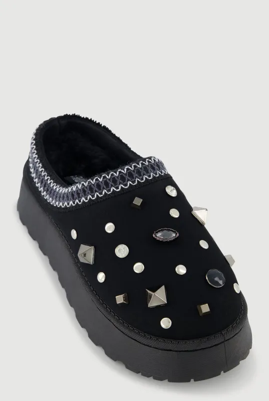 Rhinestone Studded Charm Platform Clogs sold by Rainbow