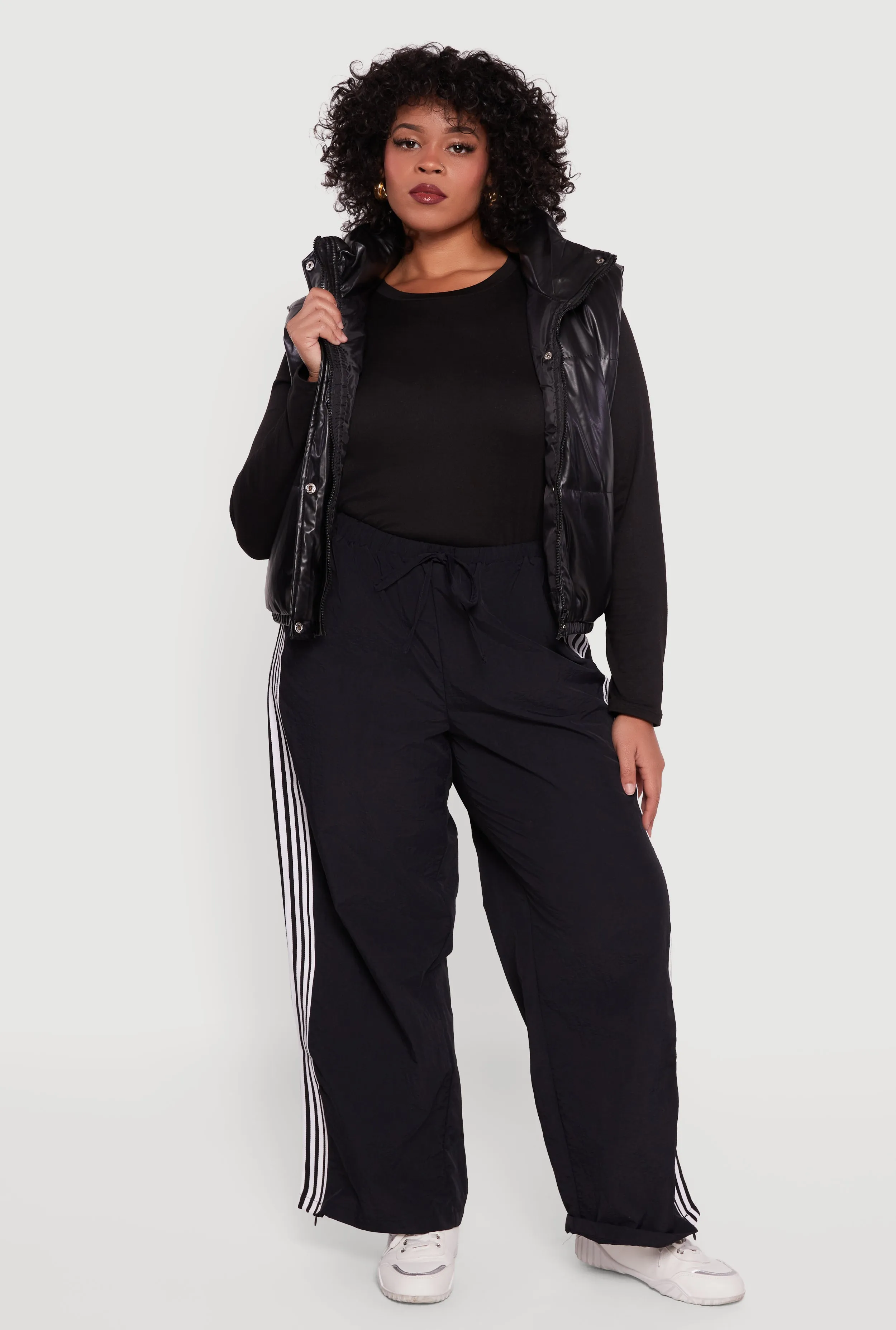 Plus Size Faux Leather Snap Button Zip Front Puffer Vest sold by Rainbow