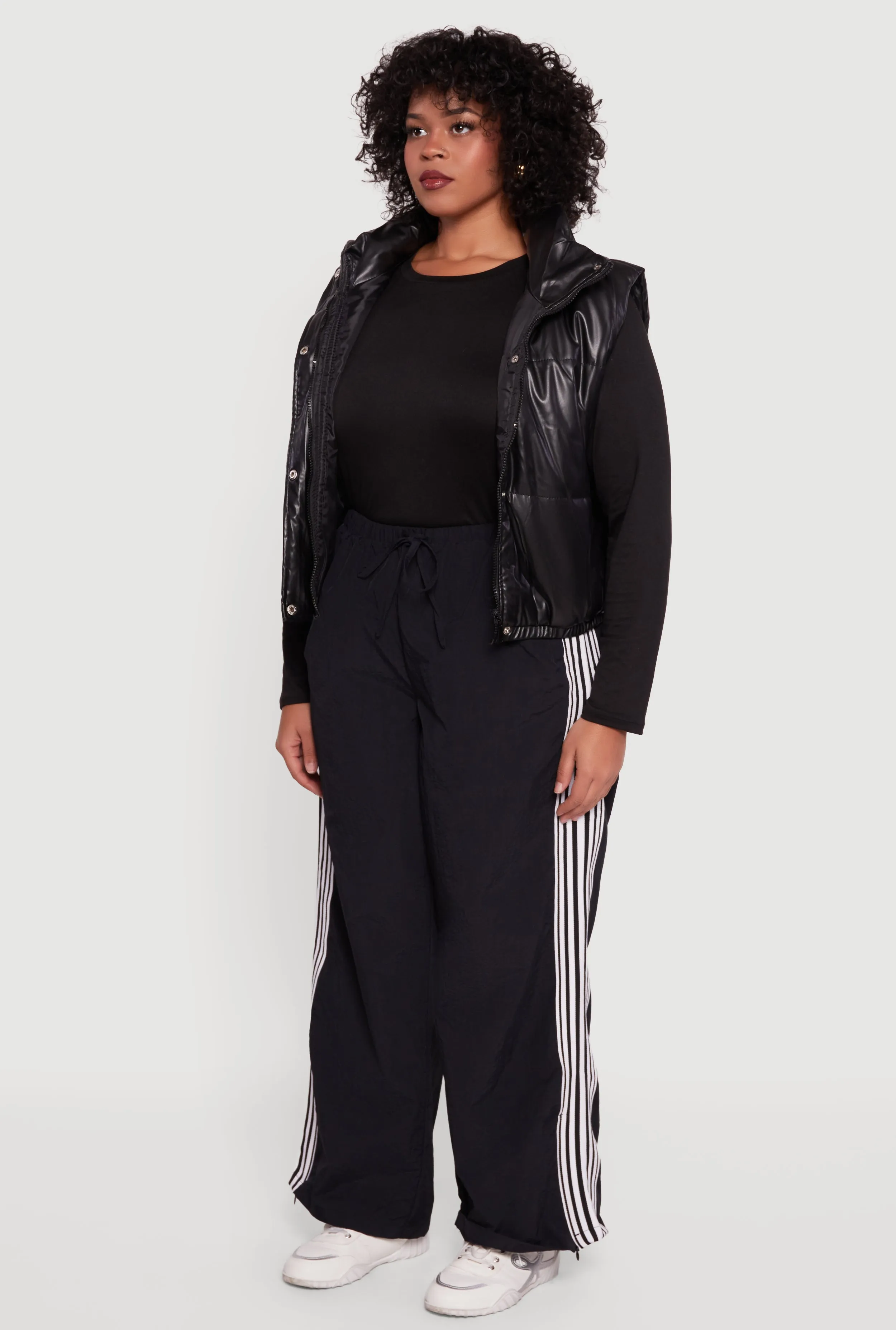 Plus Size Faux Leather Snap Button Zip Front Puffer Vest sold by Rainbow product image thumbnail 5