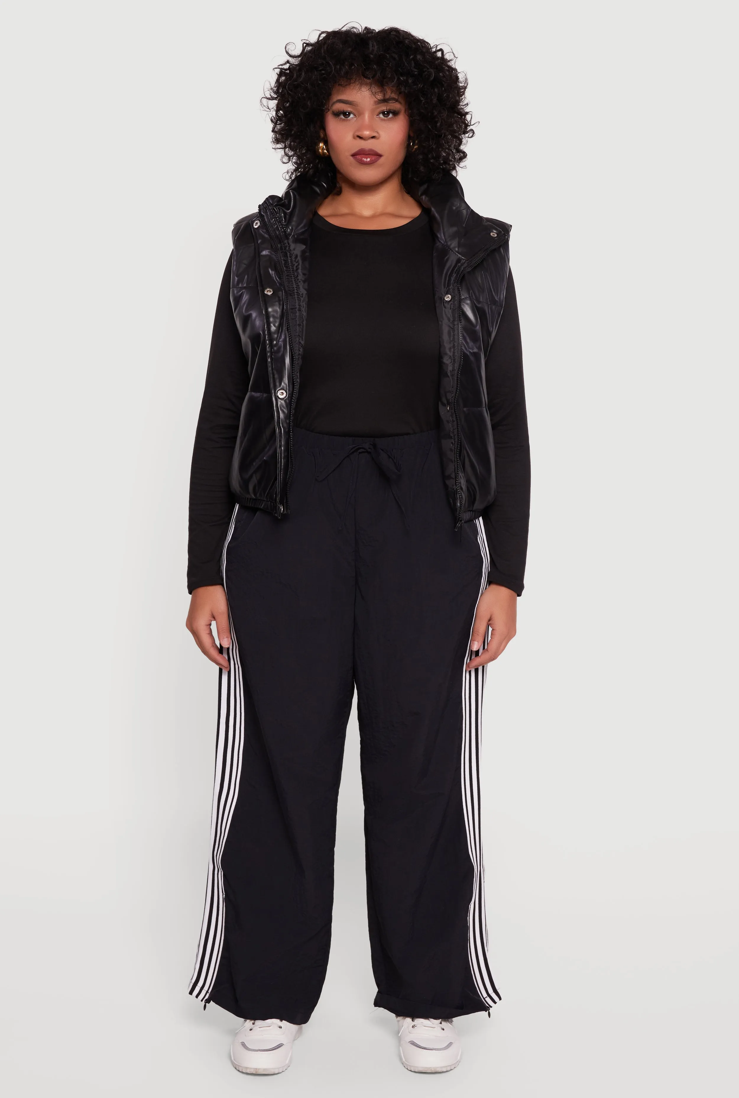 Plus Size Faux Leather Snap Button Zip Front Puffer Vest sold by Rainbow product image thumbnail 3