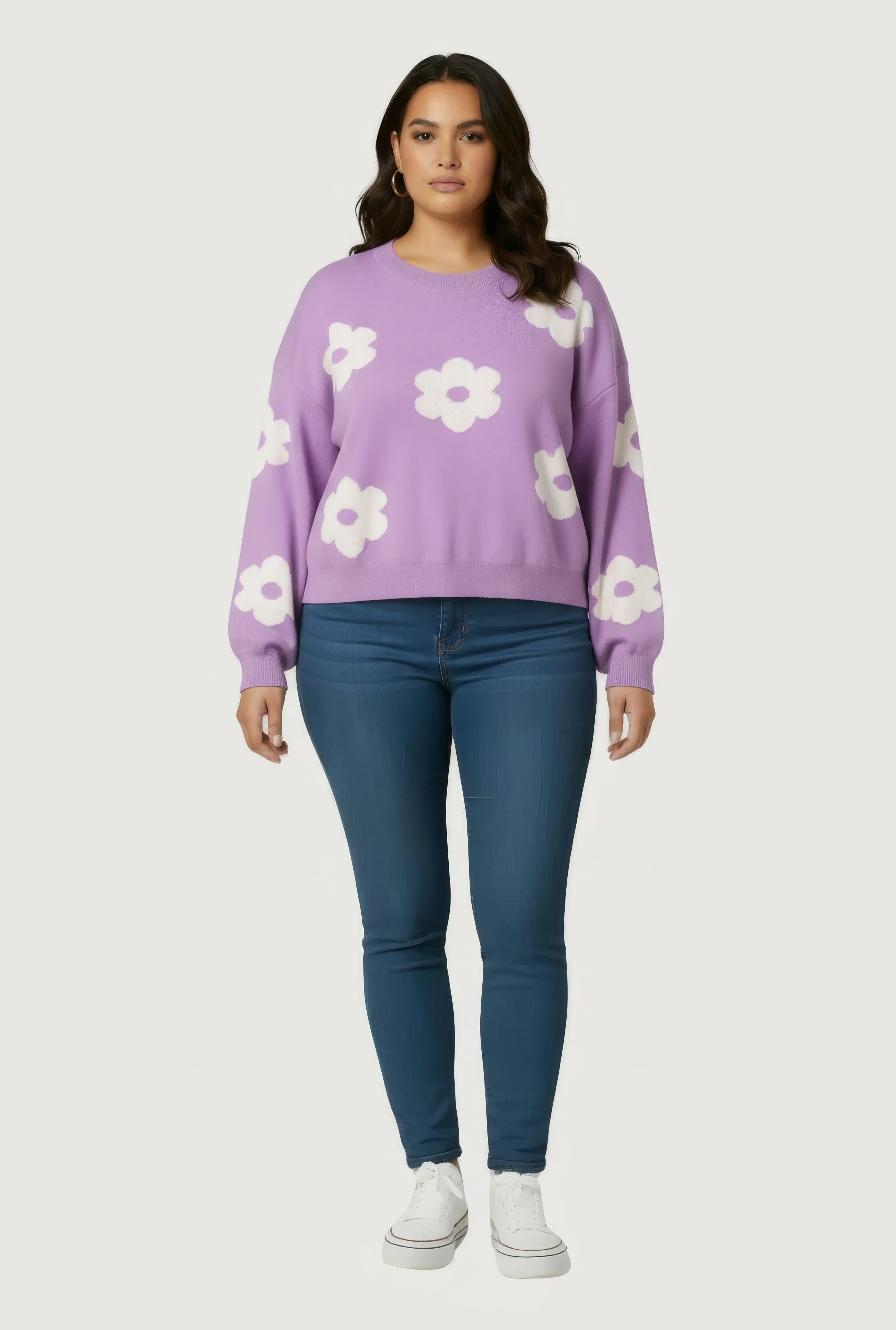 Plus Size Boucle Floral Long Sleeve Crew Neck Sweater sold by Rainbow product image thumbnail 3