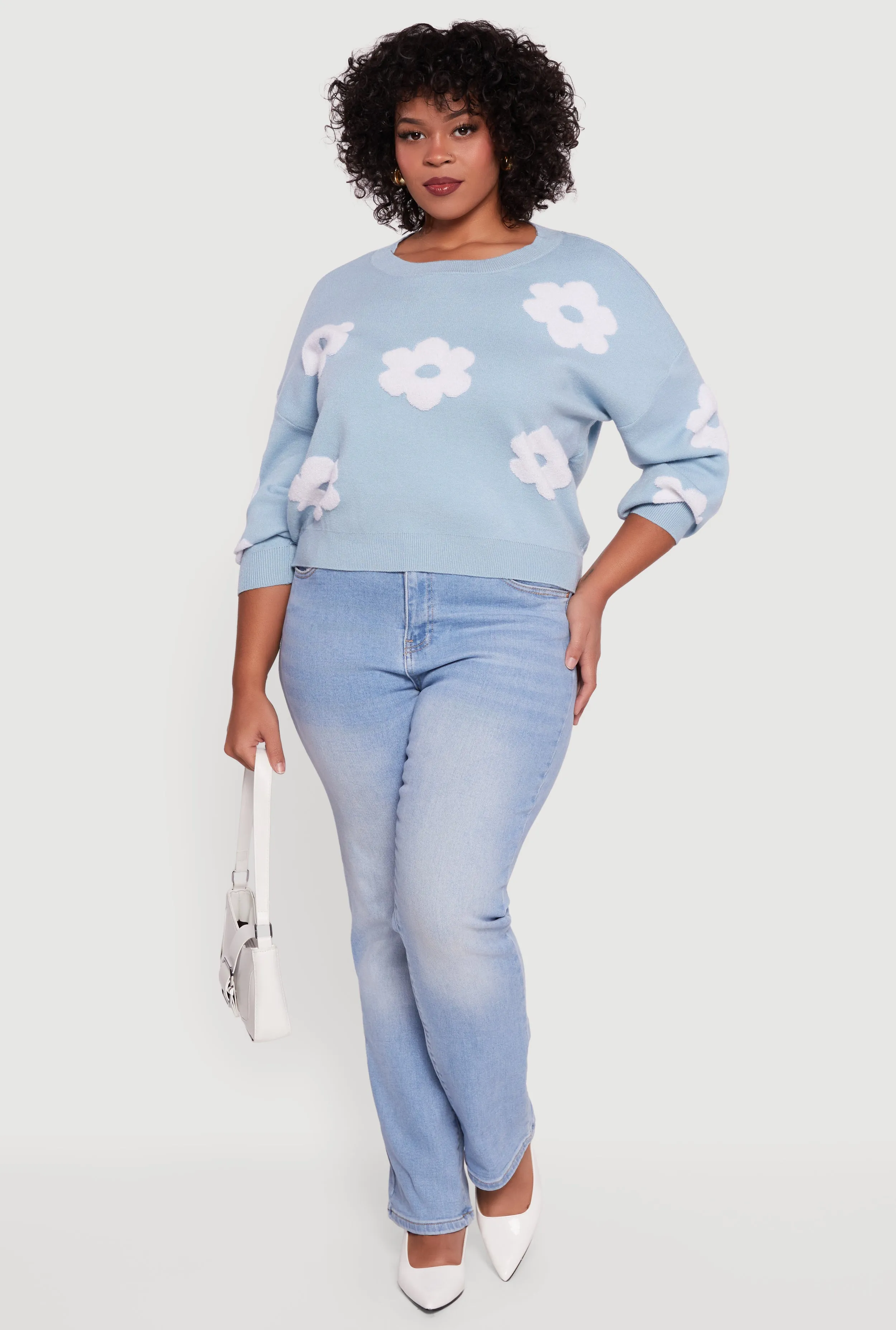 Plus Size Boucle Floral Long Sleeve Crew Neck Sweater sold by Rainbow product image thumbnail 2