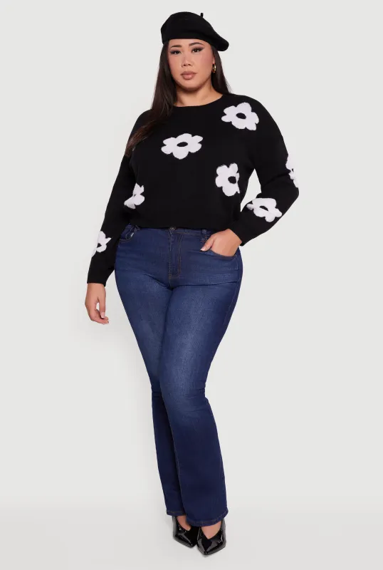 Plus Size Boucle Floral Long Sleeve Crew Neck Sweater sold by Rainbow