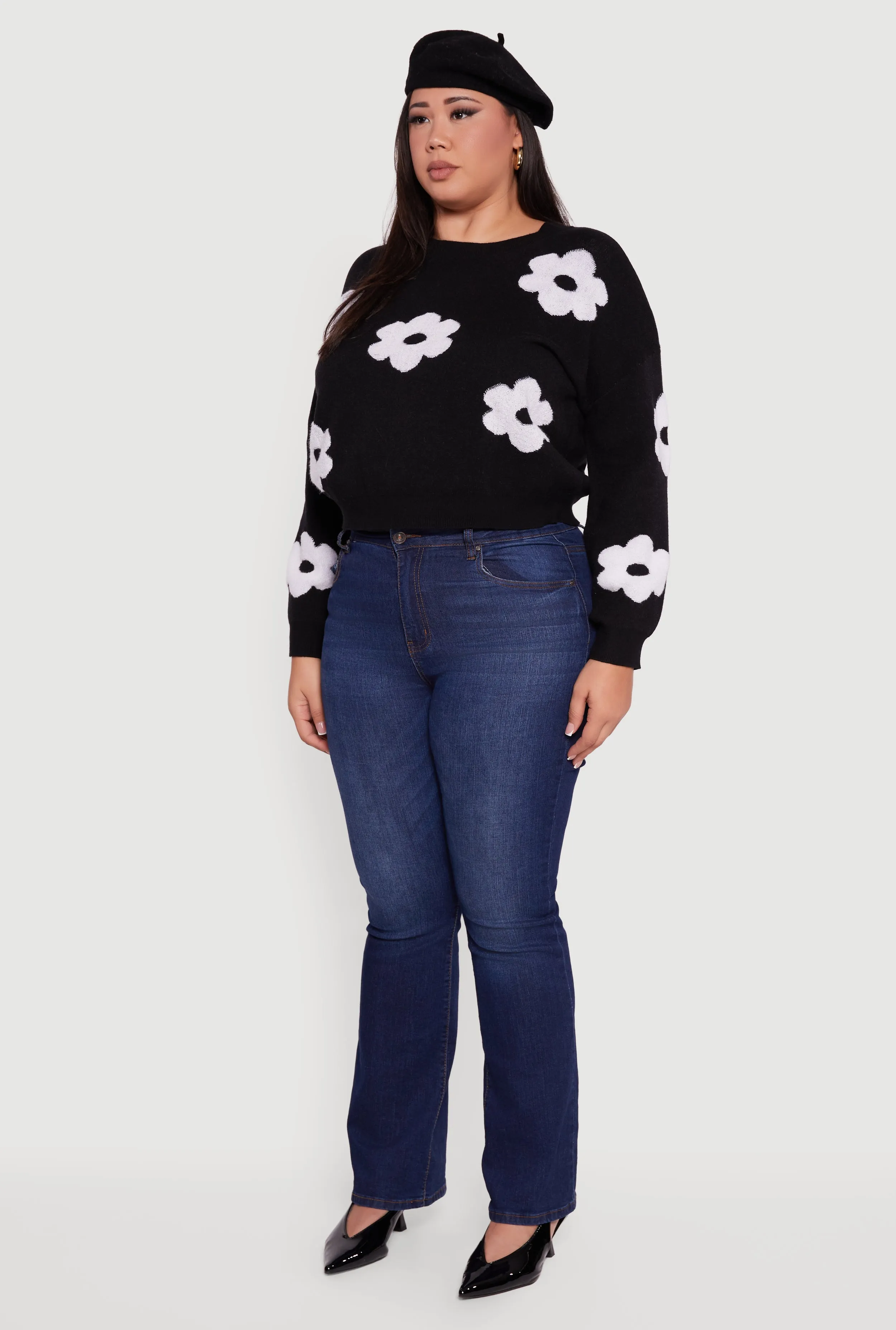 Plus Size Boucle Floral Long Sleeve Crew Neck Sweater sold by Rainbow product image thumbnail 5